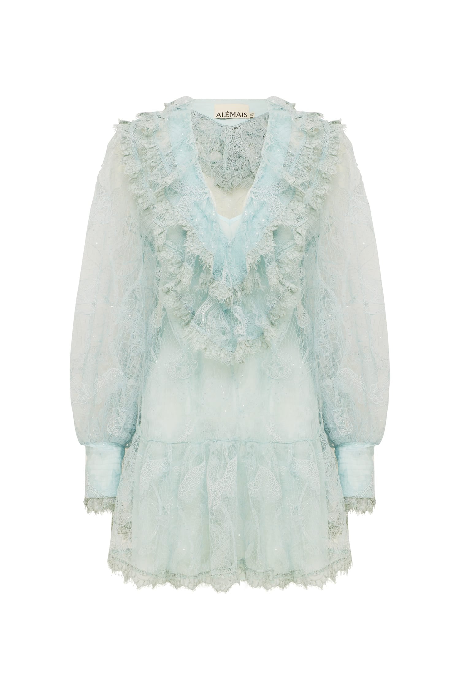 Winifred Lace Mini Dress in Pale Blue