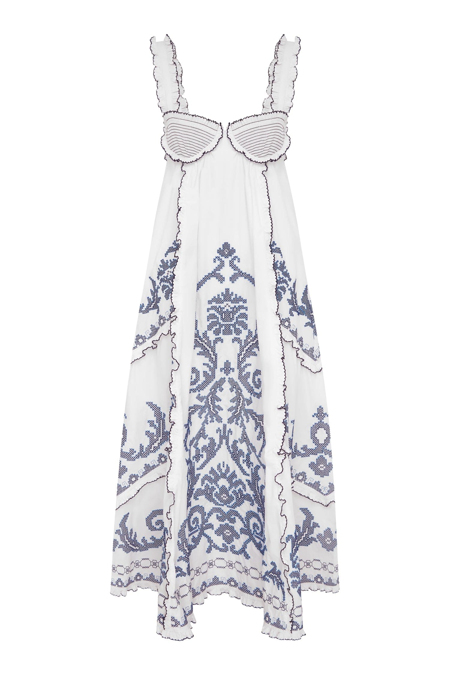 knee length dresses for ladies HAZEL SMOCKED EMBROIDERED MIDI DRESS