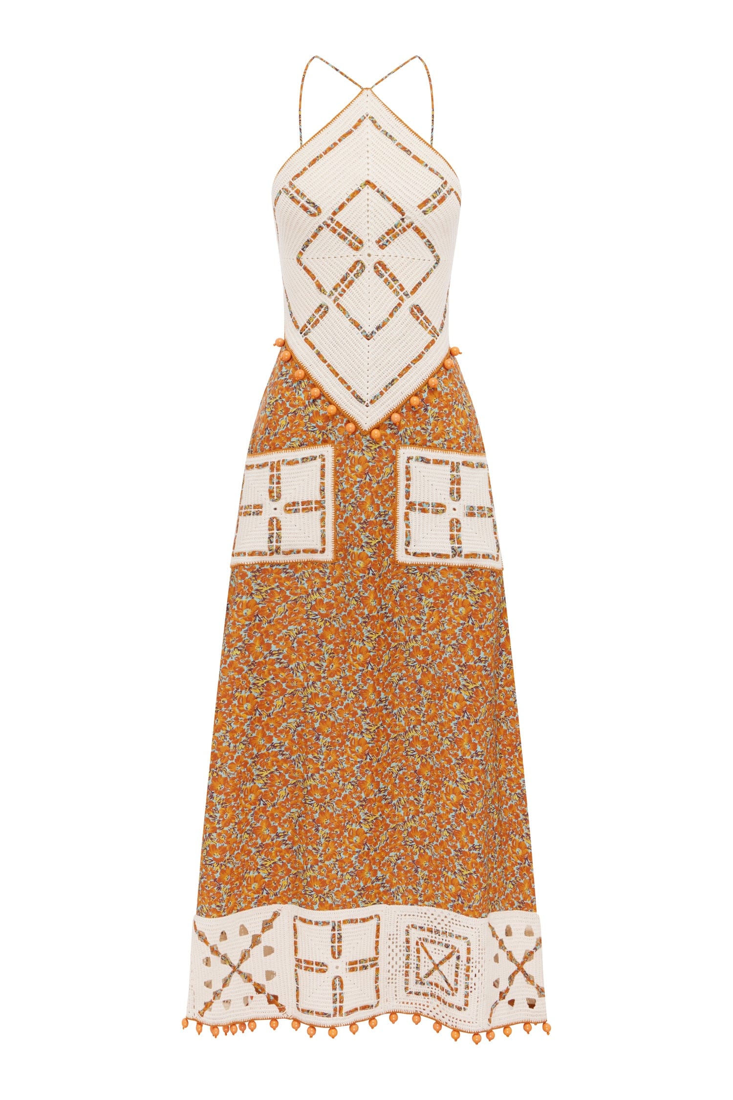 Alemais Marva Crochet Halter Midi Dress in White,Burnt Orange - size Aus 14/US 10 Alemais Marva Crochet Halter Midi Dress in White,Burnt Orange - size Aus 14/US 10
