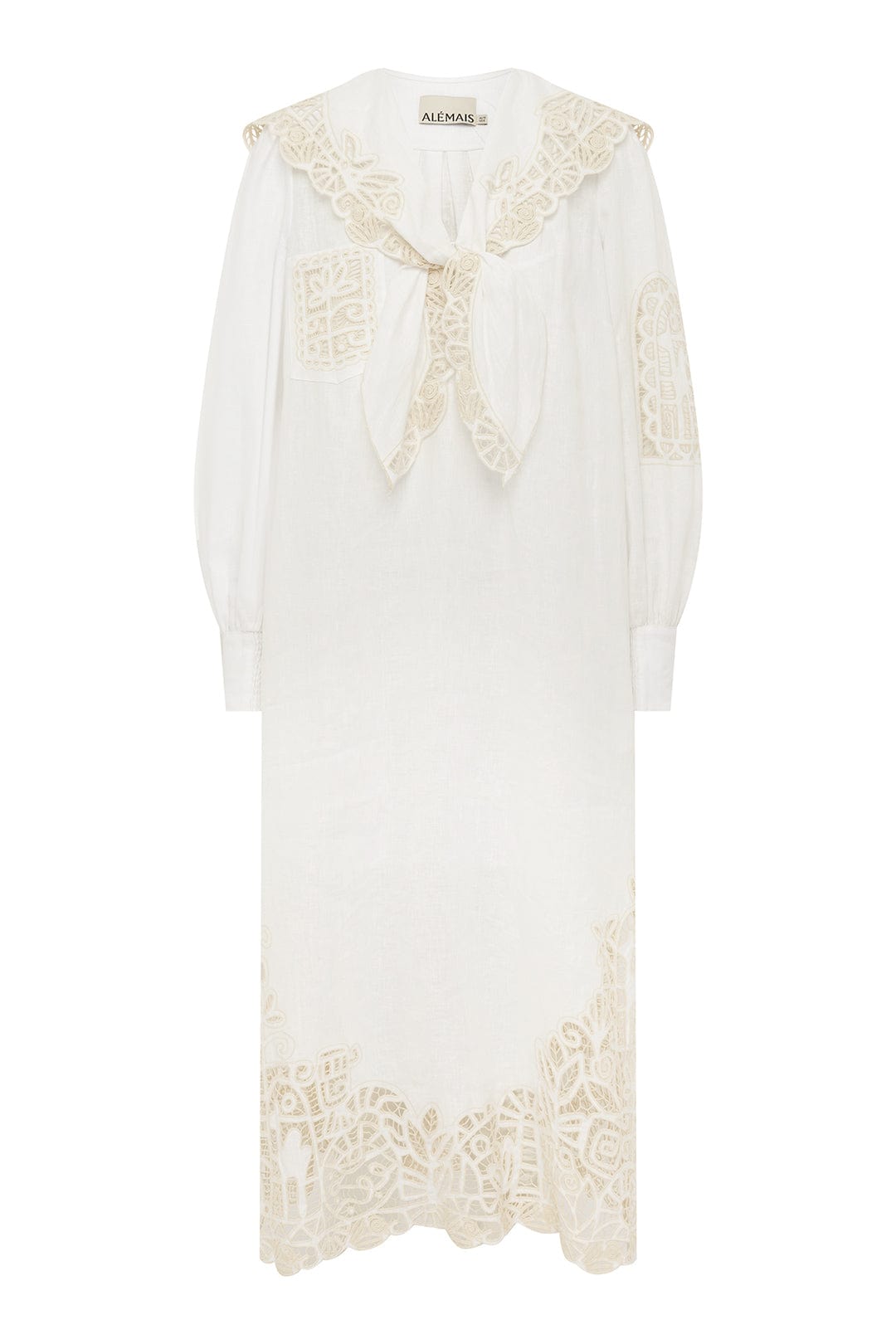 ALÉMAIS Rosemary Embroidered Linen Scarf Tie Dress
