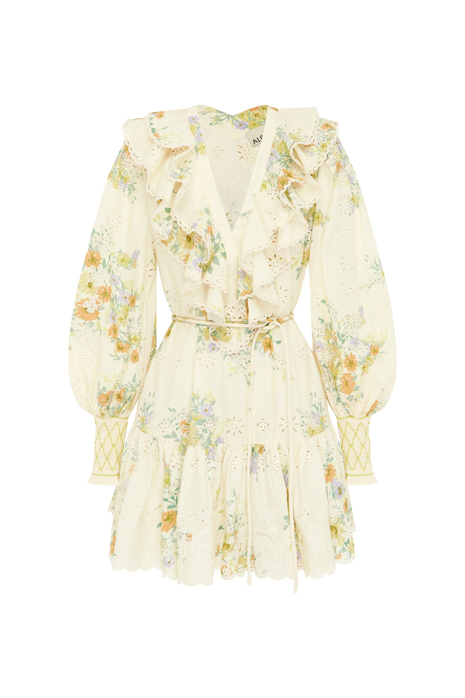 Juliette Organic Cotton Embroidered Mini Dress in Cream Floral