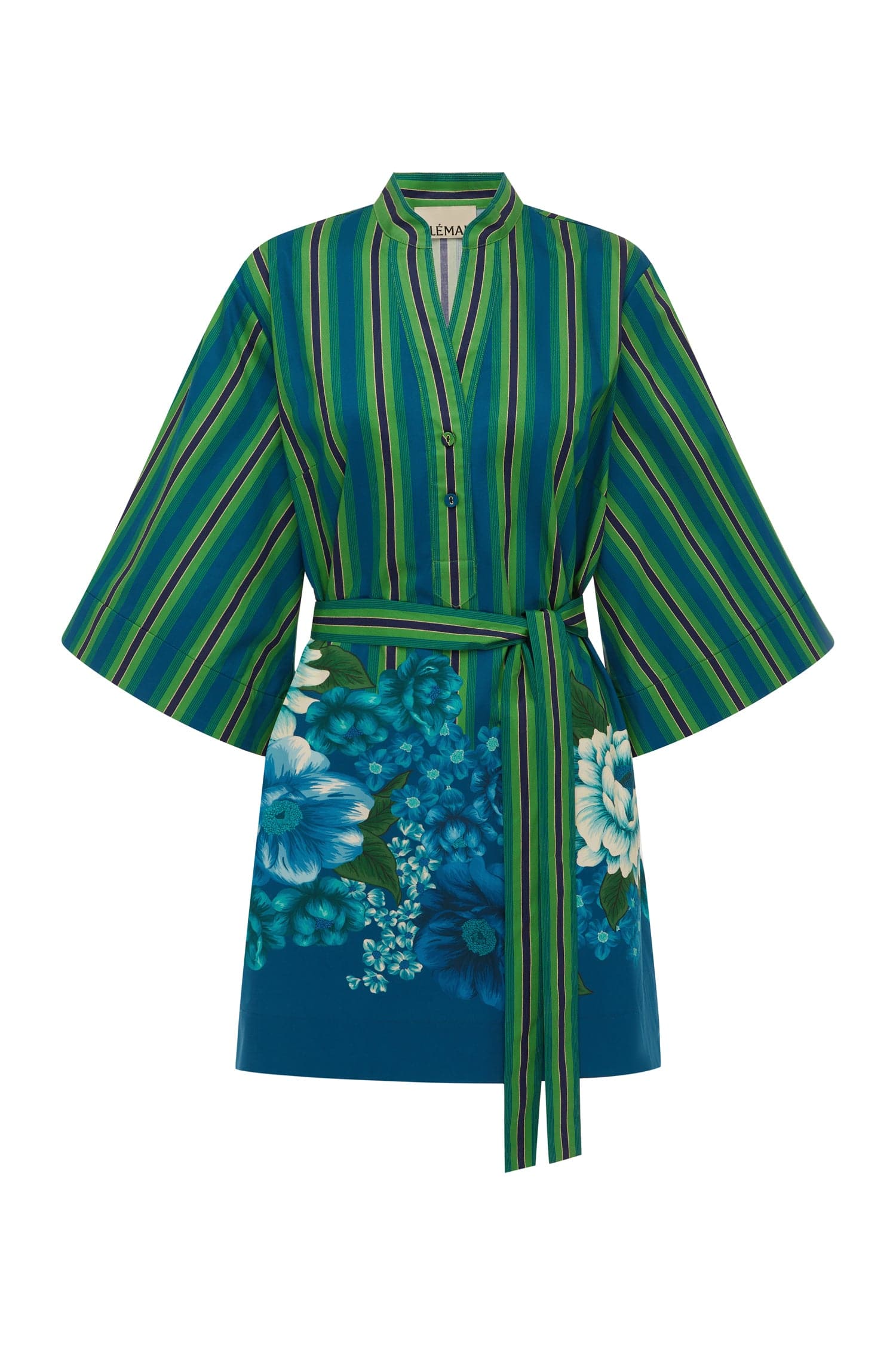 Margo Mini Dress in Blue/Green Stripe - Almais