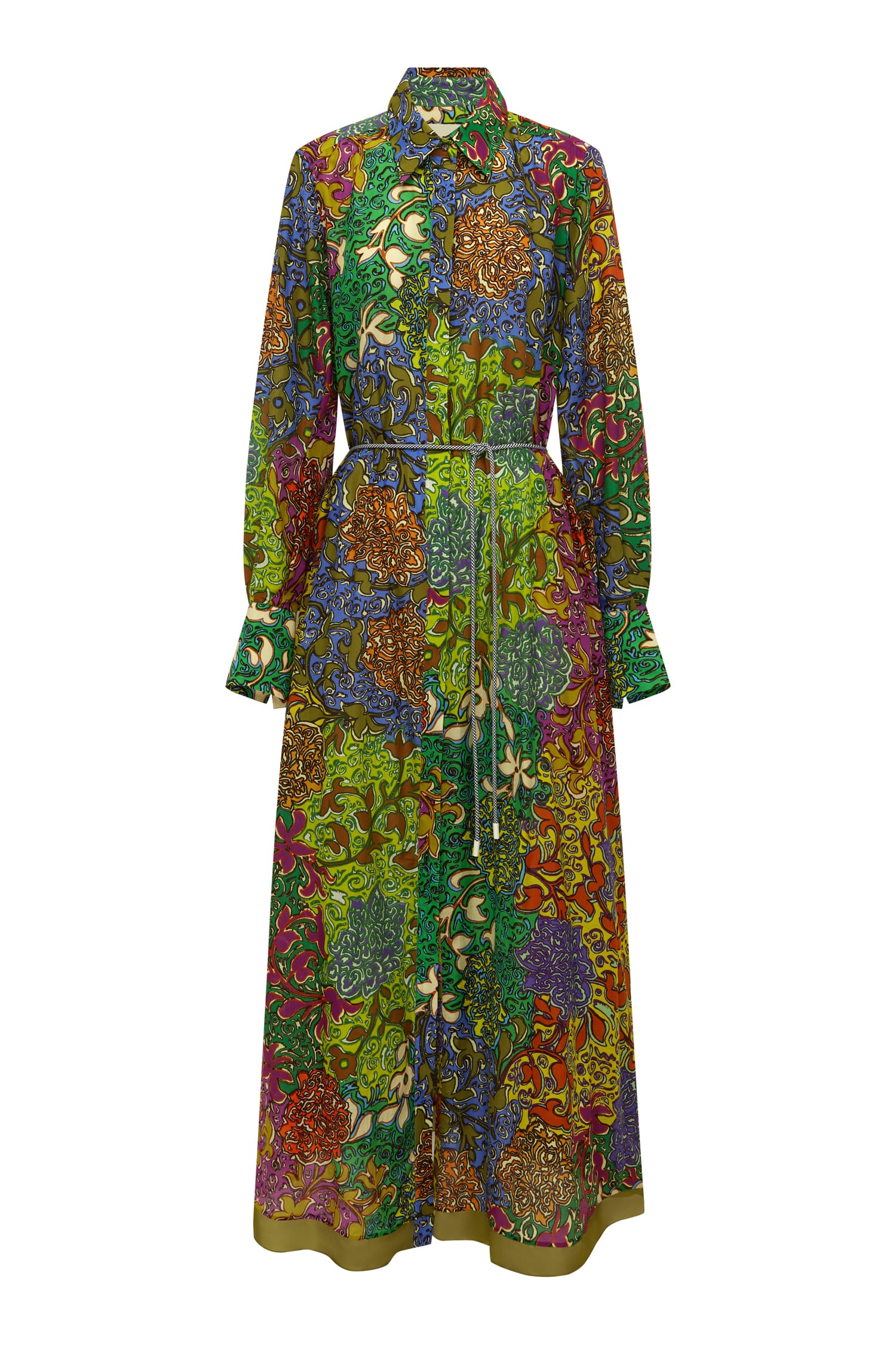 alemais green shirt dress ALEMAIS Embroidered Striped Shirt Dress | Green