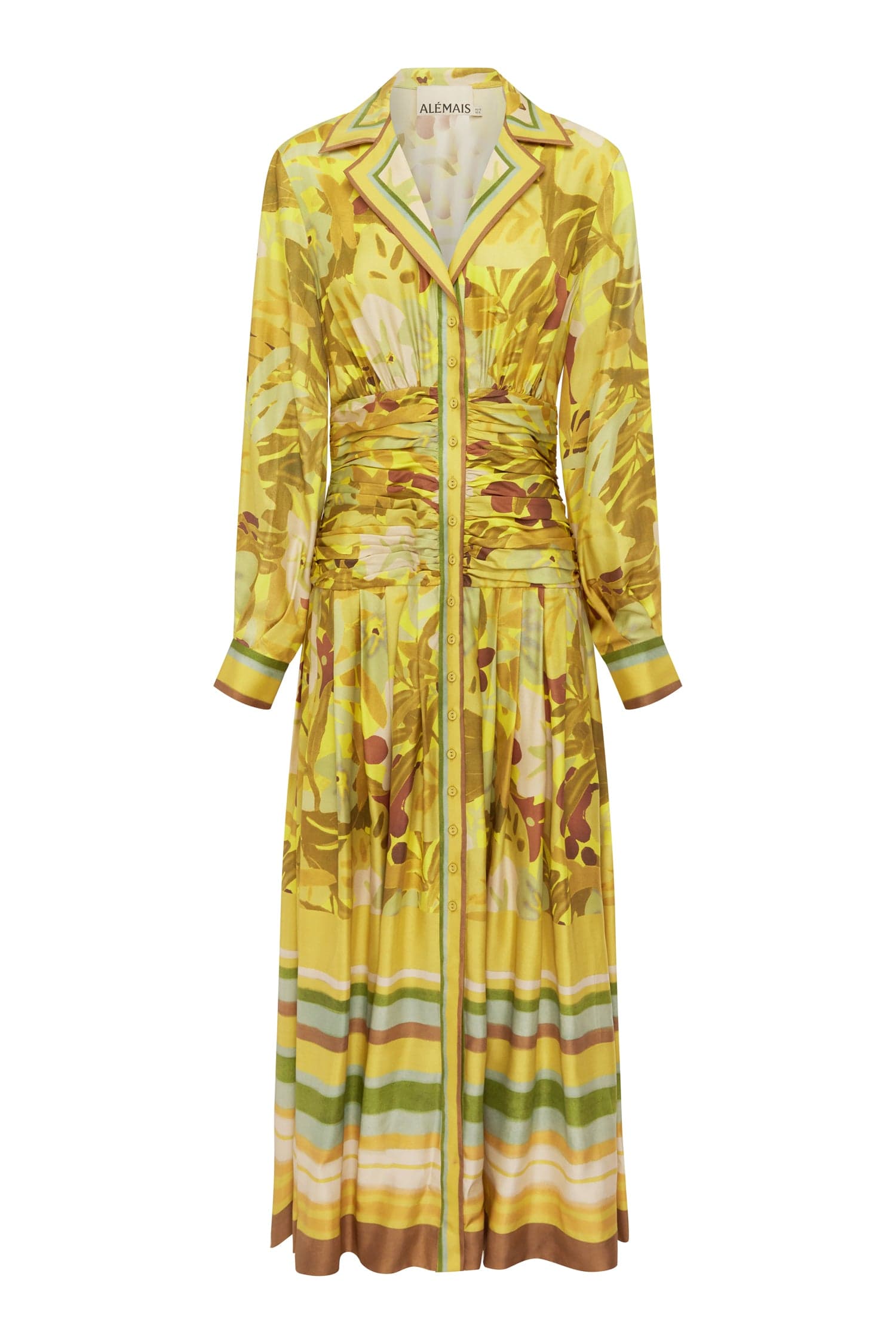 long sleeve yellow silk shirt dress Alémais MAXI SILK RUCHED SHIRTDRESS 4 AU/UK (0 US)