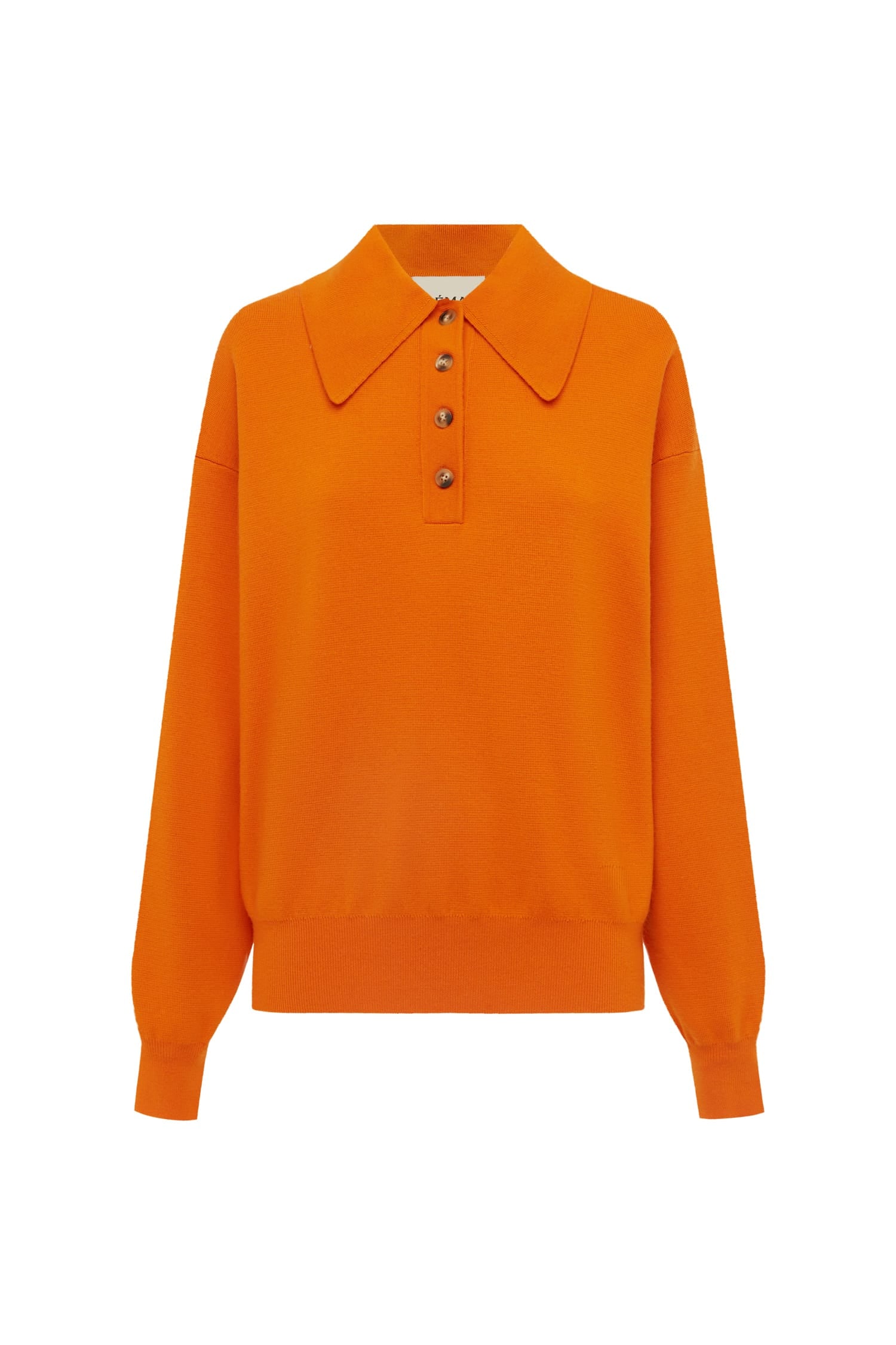 Claudia Knit Wool Polo Sweater in Tangerine - Alémais