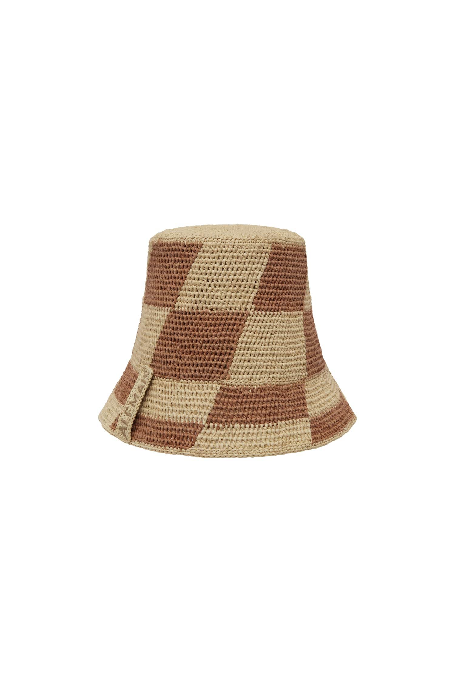 MICHELLE RAFFIA CHECKED BUCKET HAT
