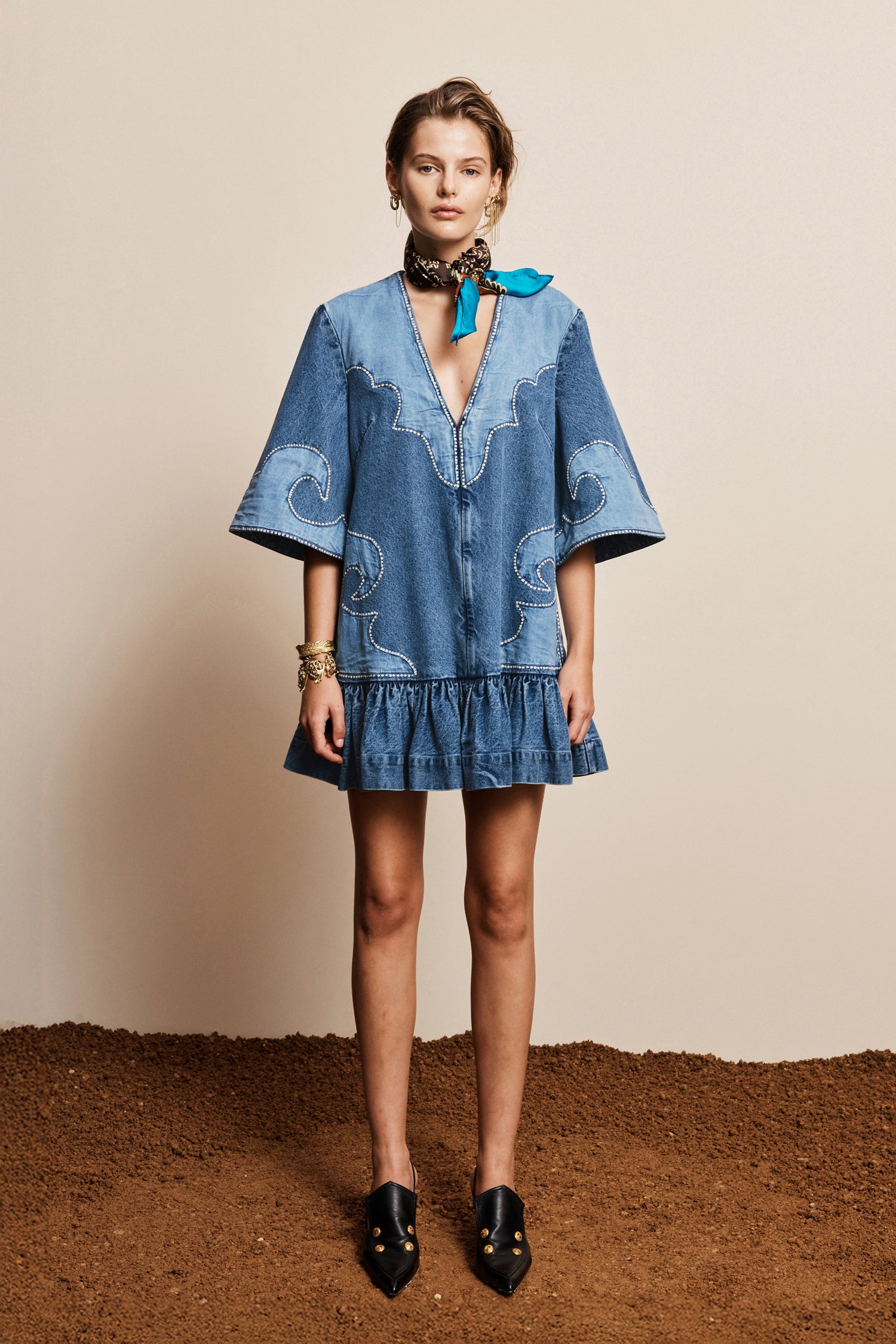 alemais denim dress Jesse Applique Mini in Blue Detachable belt Color:White/Coastline Dress jacones founderscollection HISDERN 100 Mens Dress