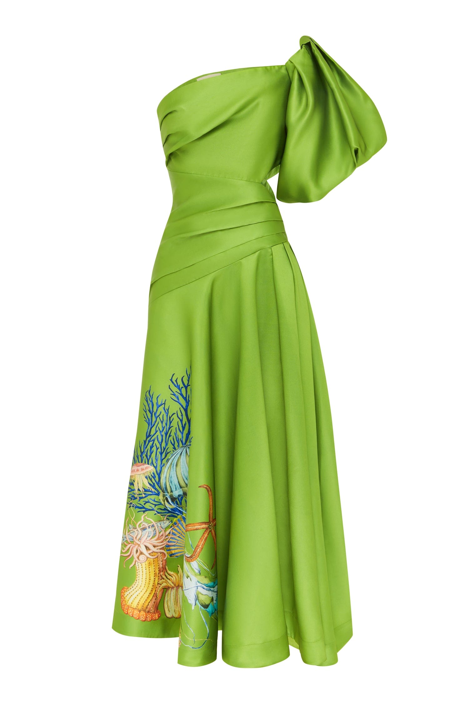 ワンピースその他 ALEMAIS Women Dresses 4251D Green ALÉMAIS Sam Pauletto Aquatica One-Shoulder Gathered Printed