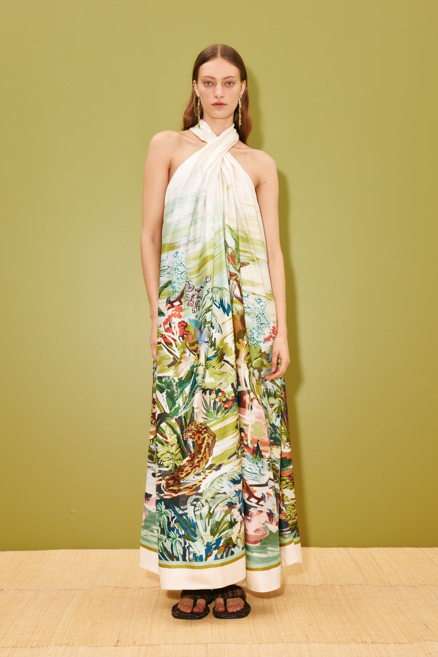alemais yellow halter dress ALMAIS Dahlia Linen-blend Halter Gown in Yellow