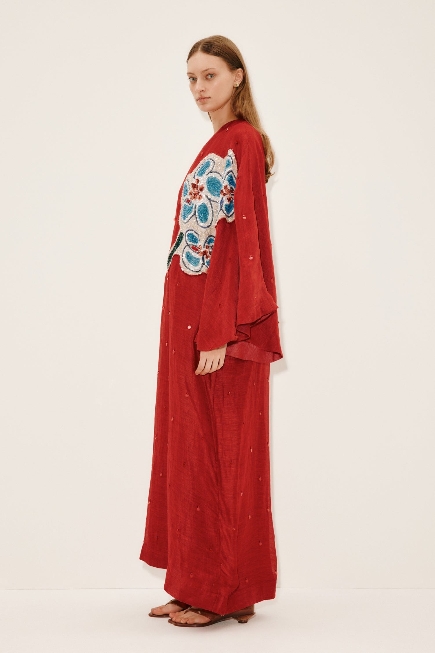 alemais scarlett midi dress Alémais Scarlet Linen-Silk Embellished One-Shoulder Gown