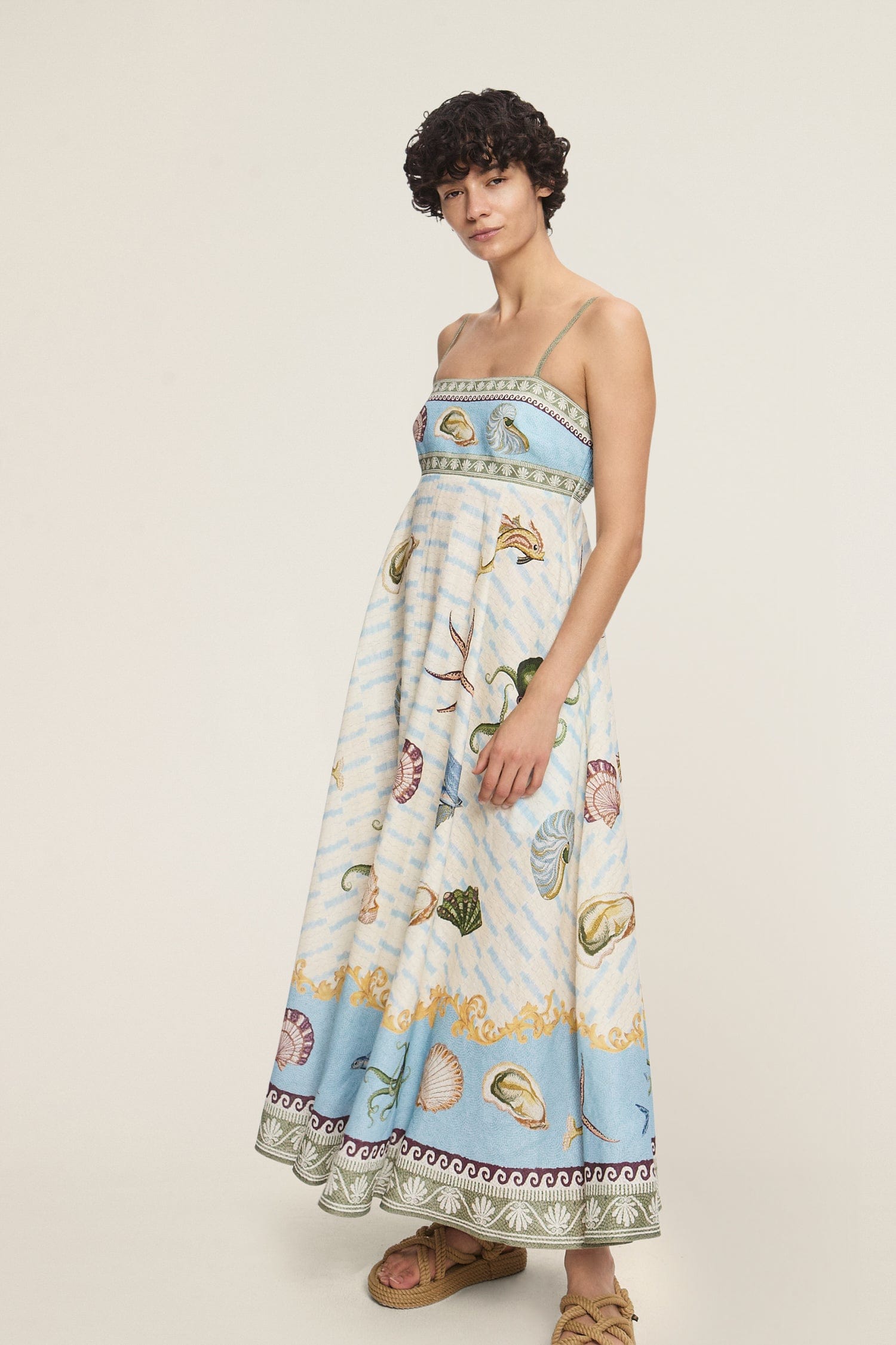 ALEMAIS ★ Bath House Linen Halter Ruffle Midi Dress ALÉMAIS Bath House Linen Halter Ruffle Midi Dress