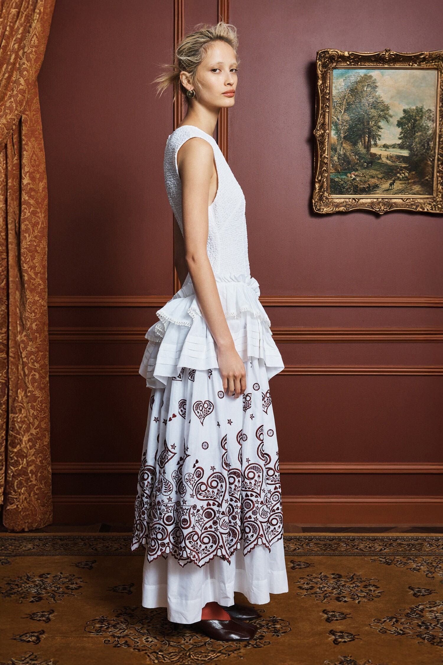 v neck embroidered dress Alémais Bobby Cotton V-Neck Midi in White 6 AU/UK (2 US) Dark Black Elegant Skating upload-20211201 Formal Event Color:Black Chantilly Lace