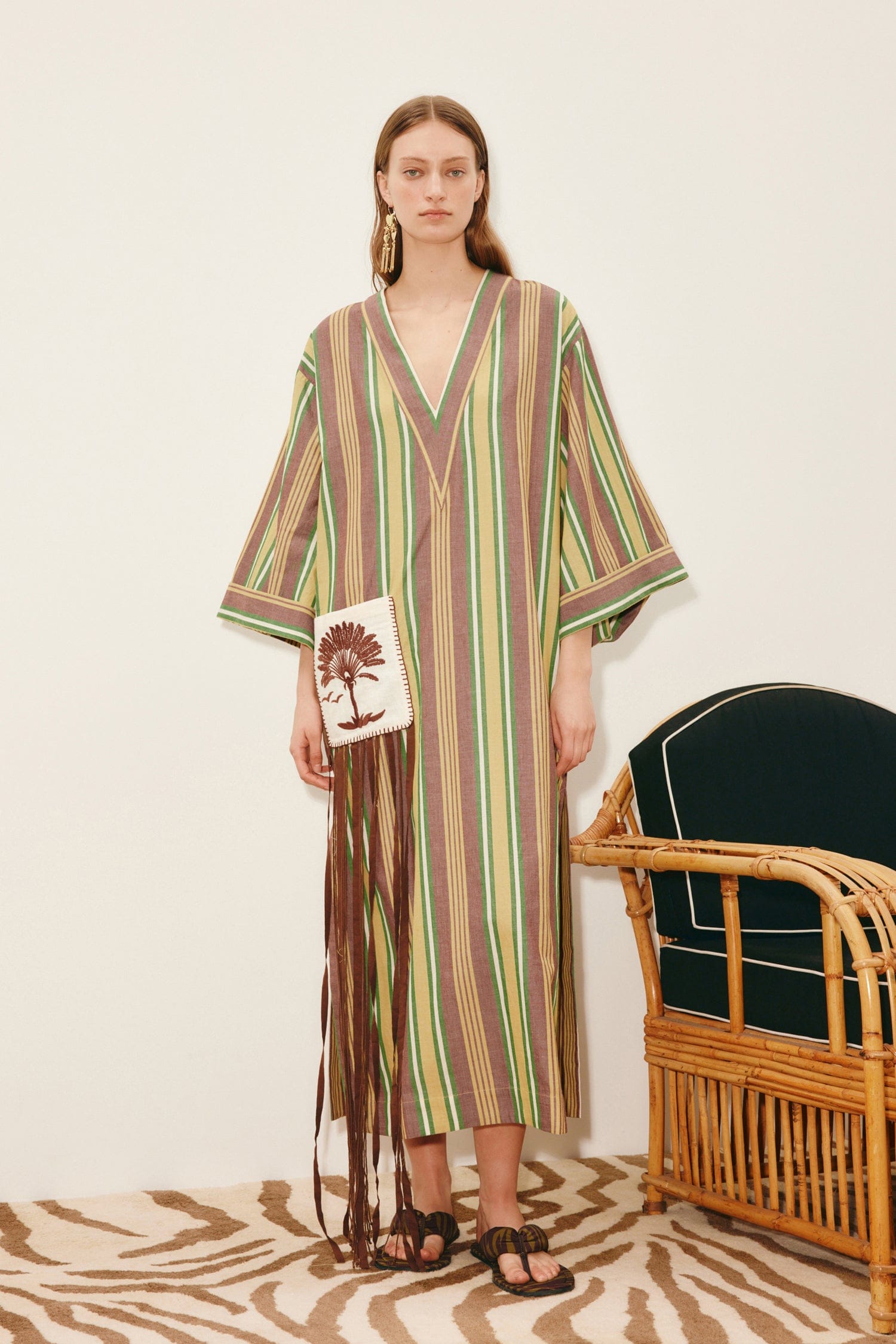 clover midi dress Alémais Clover V-Neck Midi Dress in Yellow Multi Stripe 16 AU/UK (12 US)
