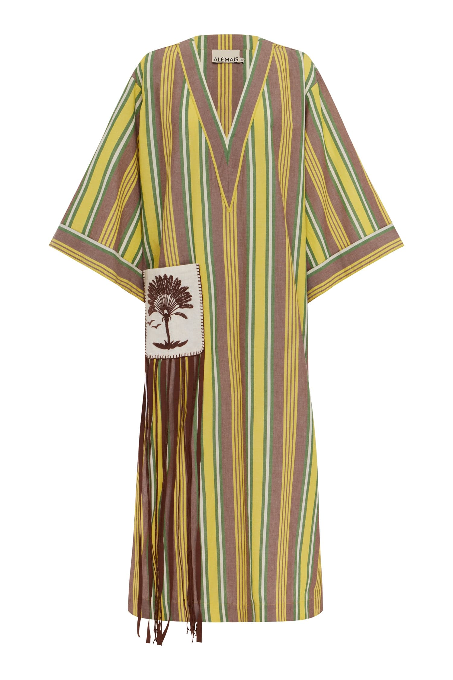 clover midi dress Alémais Clover V-Neck Midi Dress in Yellow Multi Stripe 16 AU/UK (12 US)