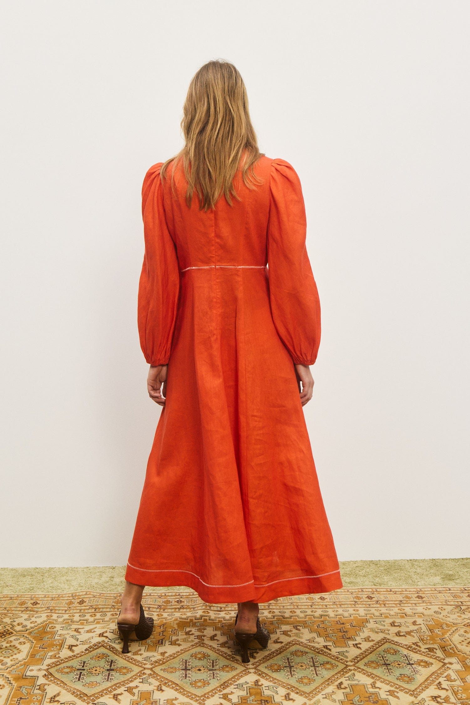 orange long sleeve midi dress CONTESSA LONG SLEEVE MIDI DRESS