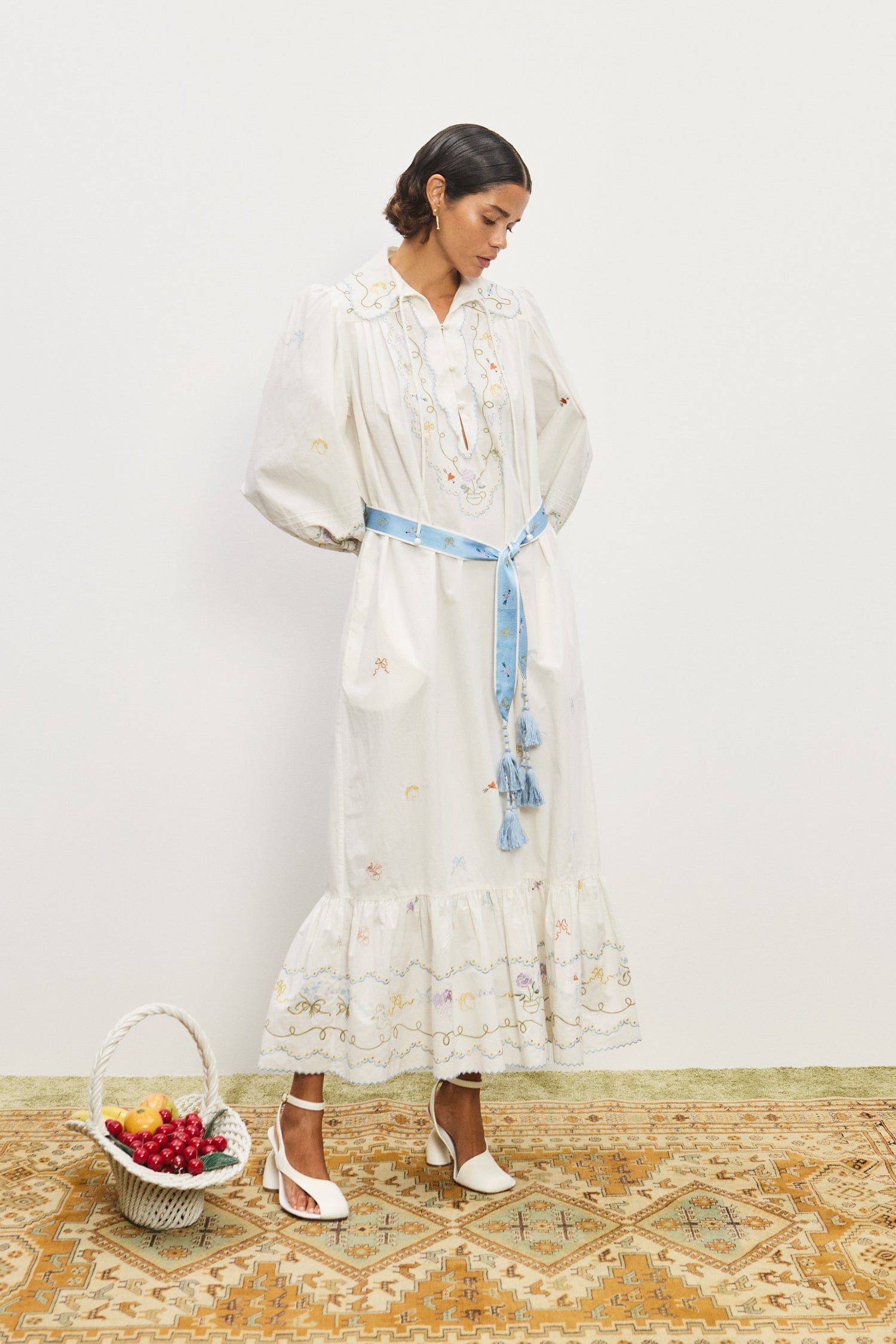 Giulia Embroidered Cotton Midi Dress White - Almais Official Giulia Embroidered Cotton Midi Dress White - Almais Official