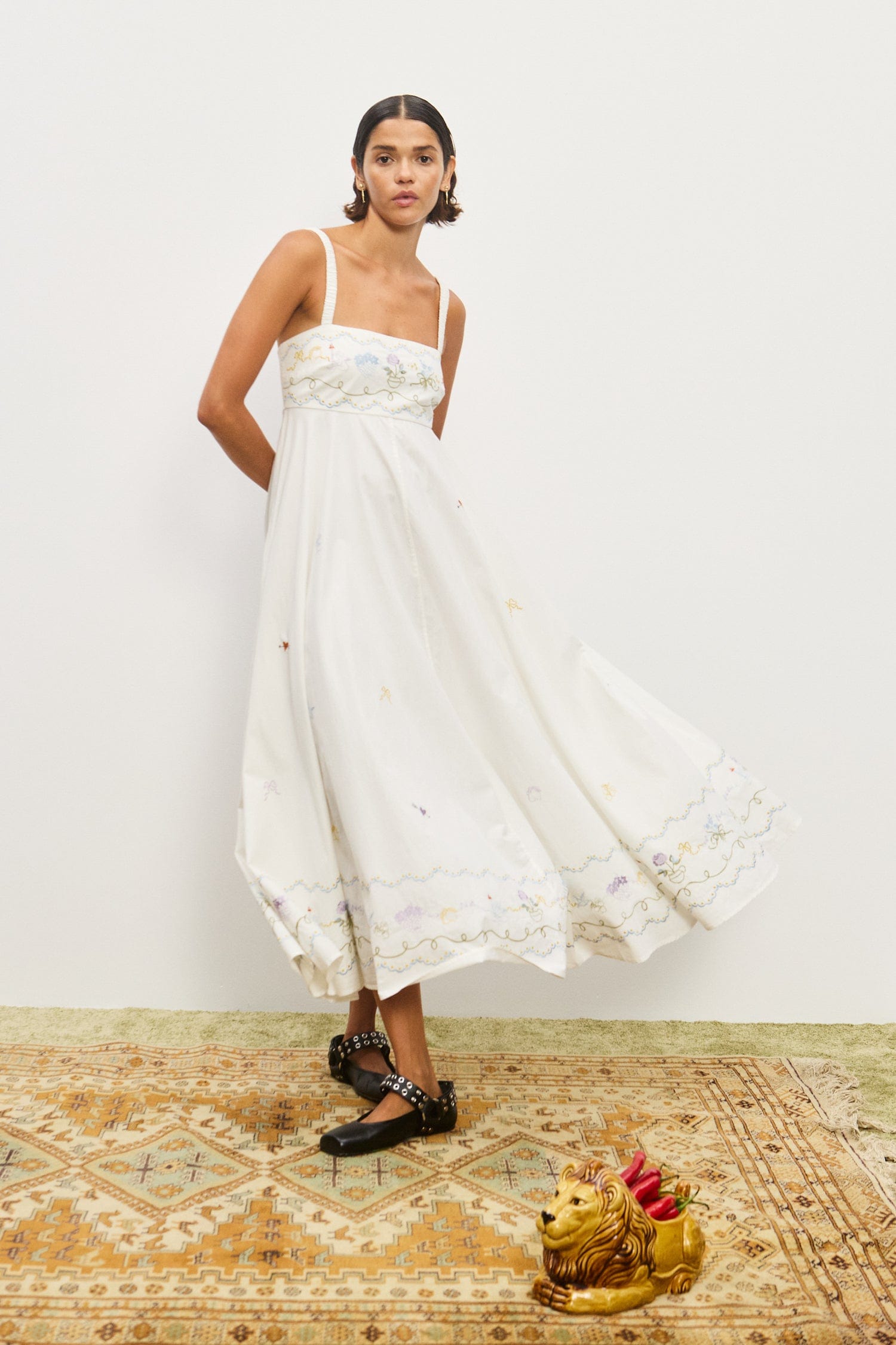 alemais white embroidered midi dress Almais Bobby Cotton V-Neck Embroidered Midi Dress in White 6 AU/UK (2 US)