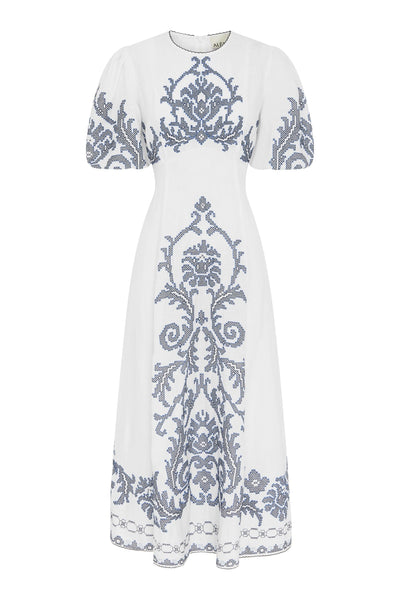 Hazel Embroidered Midi Dress in White