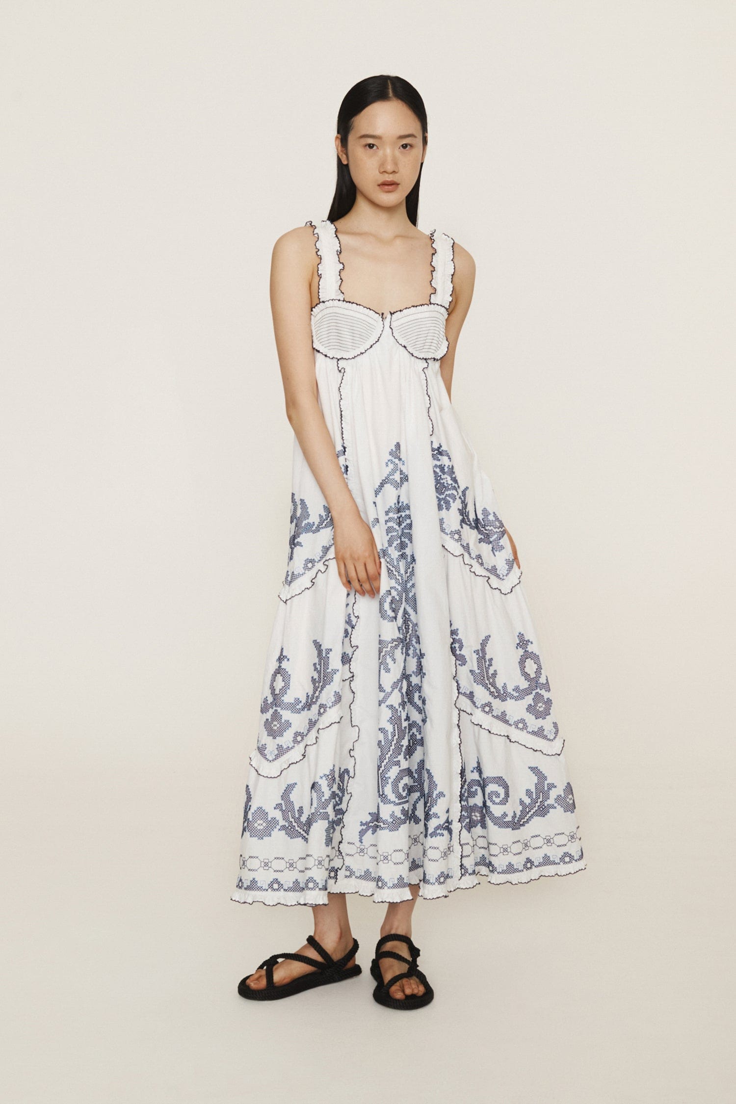 HAZEL SMOCKED EMBROIDERED MIDI DRESS HAZEL SMOCKED EMBROIDERED MIDI DRESS
