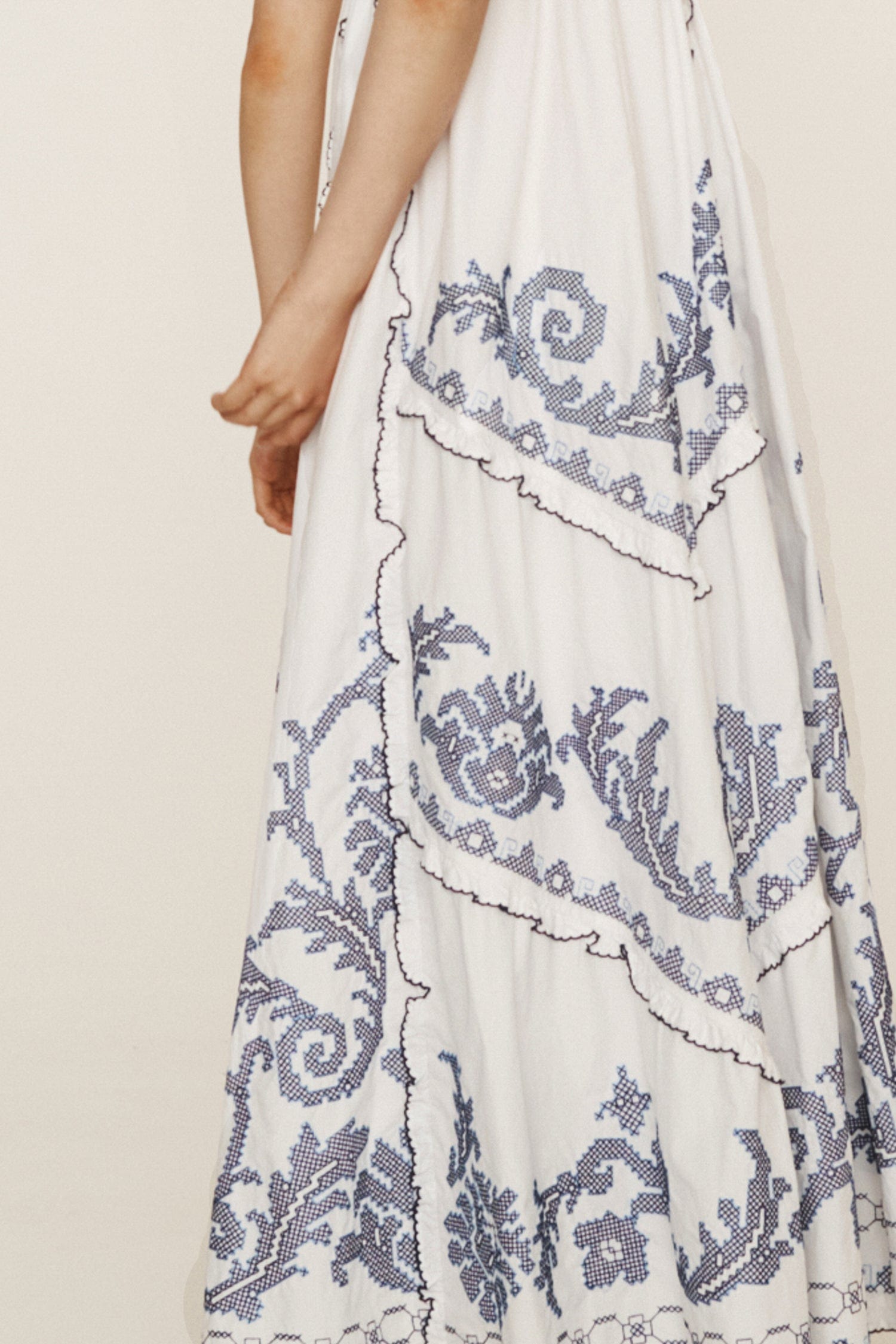 HAZEL SMOCKED EMBROIDERED MIDI DRESS
