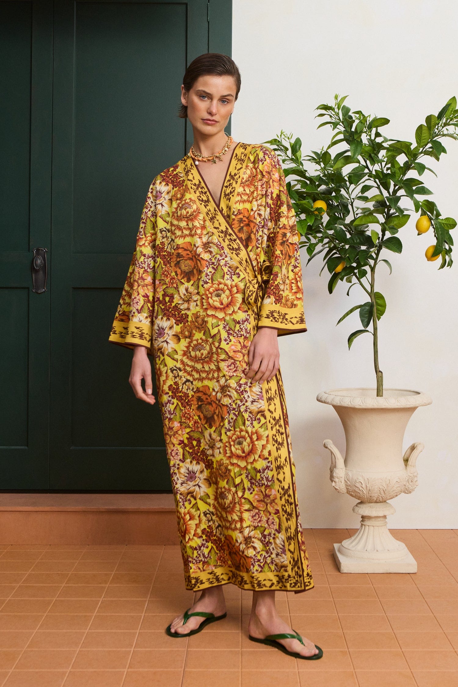 sarong midi dress Sierra Wrap Midi Dress - Peach Floral