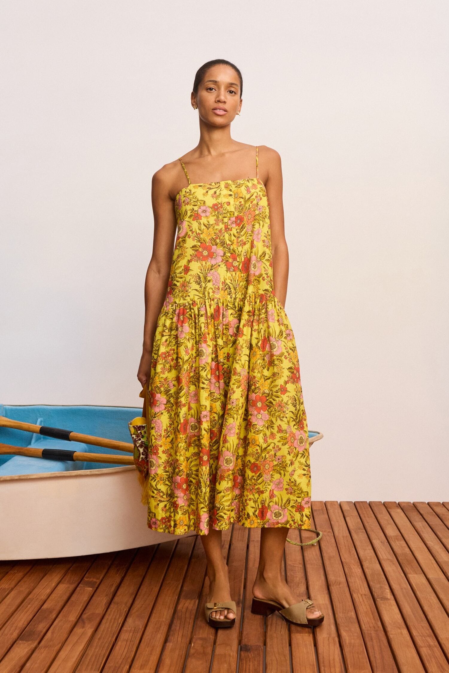 alemais cocktail dress Alémais Kitty Organic Cotton Midi Dress in Yellow/Orange Floral 8 AU/UK (4 US)