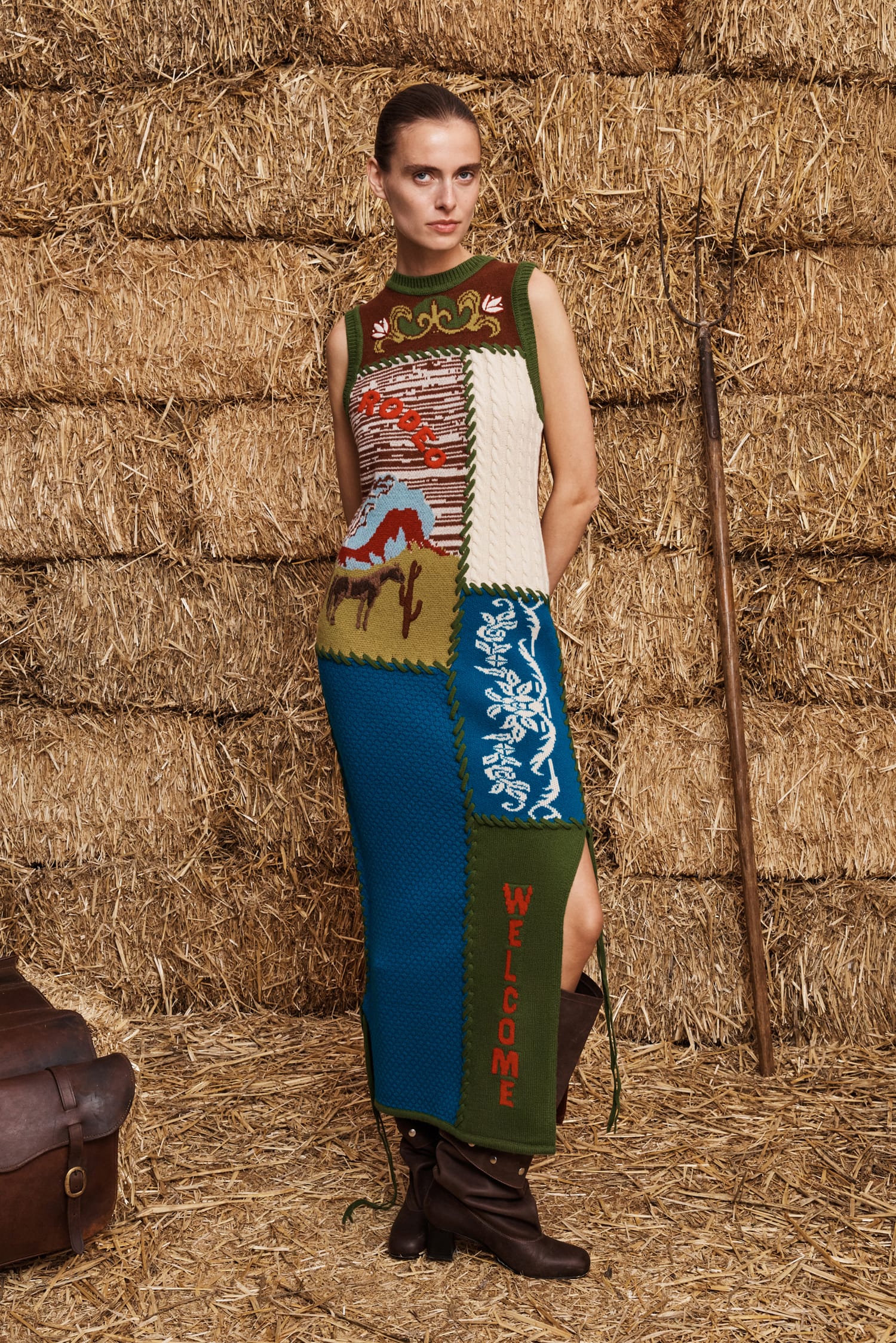 Lasso Wool-Blend Patchwork Sleeveless Knit Dress