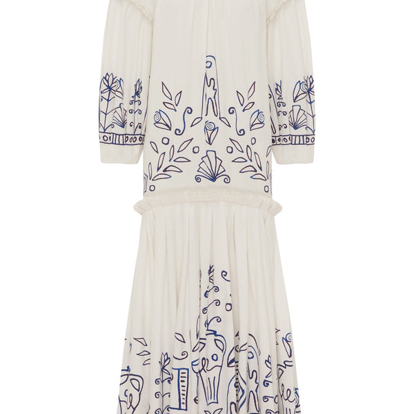 ALÉMAIS Leela Printed Cotton Midi Dress White