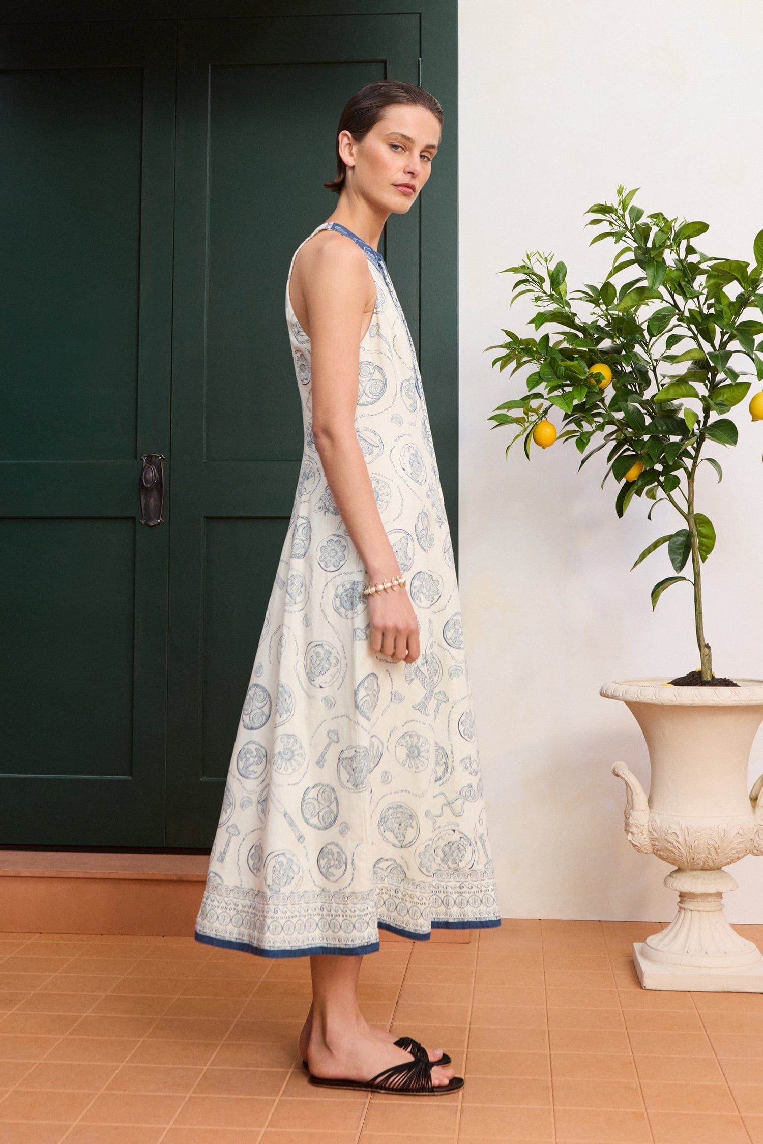 alemais frutta midi dress Alémais Women's Lucky Mixed-Print Linen Lace-Up Midi-Dress - Ivory