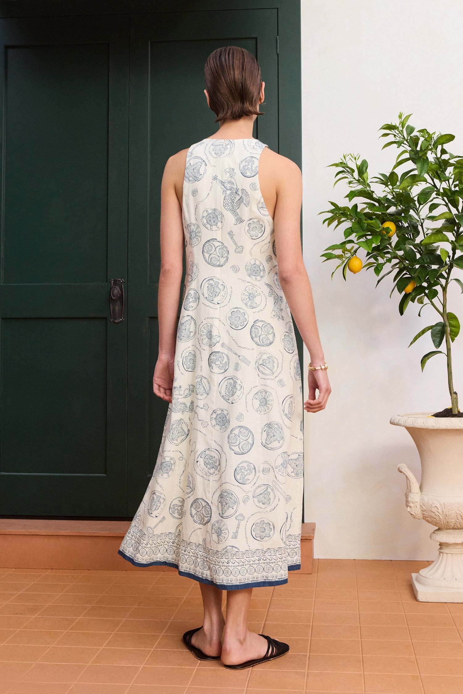 alemais philomena midi dress Alémais Women's Lucky Mixed-Print Linen Lace-Up Midi-Dress - Ivory