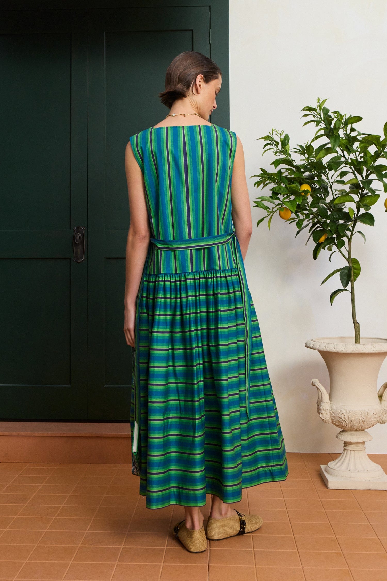 Alémais Margo Midi Dress in Blue/Green Stripe