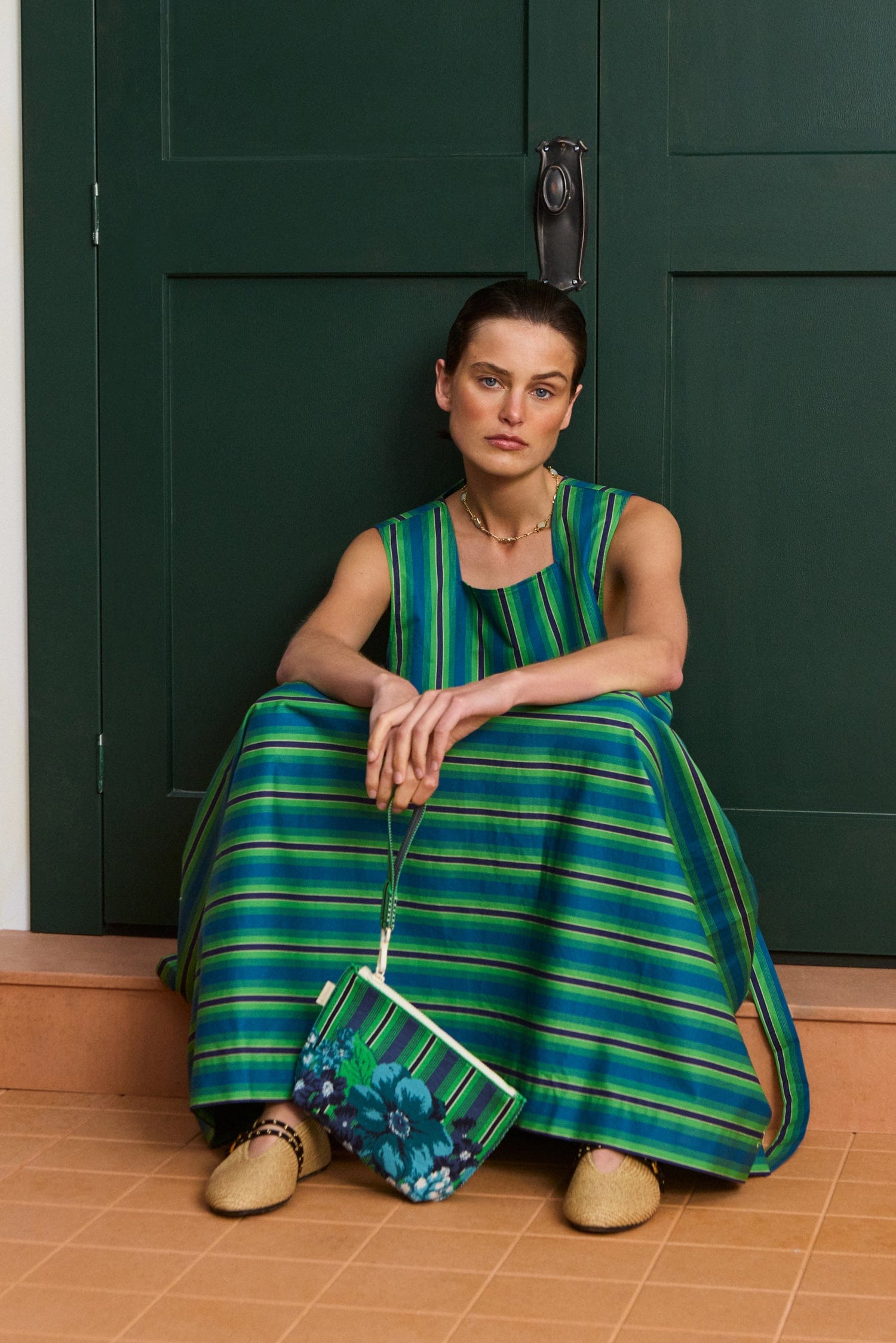 alemais green dress Alémais Margo Cotton Midi in Blue/Green Stripe category:Luxe Gifts Alemais Womens IRIS Strapless ZAFUL Gingham Puff Sleeve Color:Loden