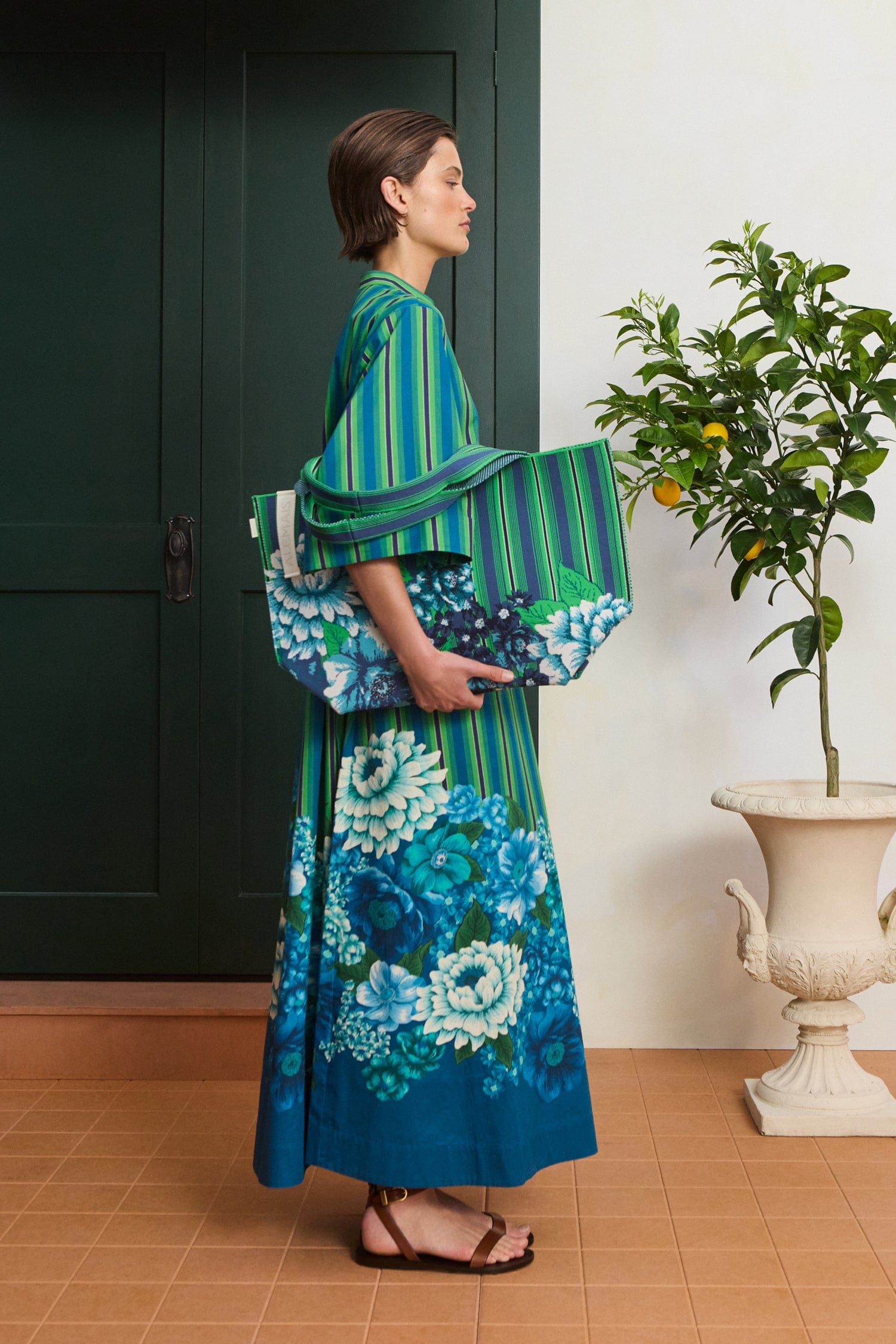Alémais Margo Tunic Midi Dress in Blue/Green Stripe