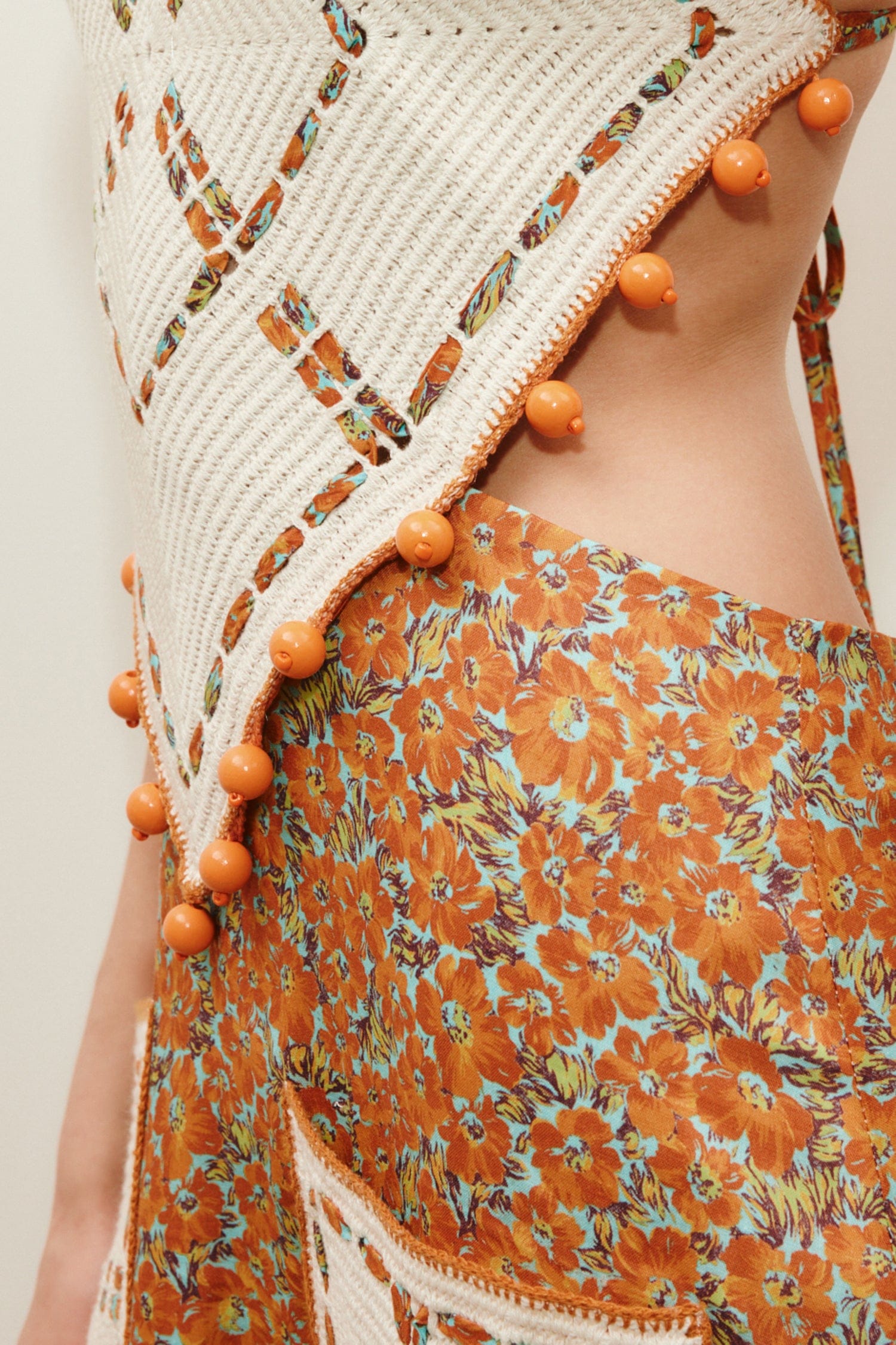 Alemais Marva Crochet Halter Midi Dress in White,Burnt Orange