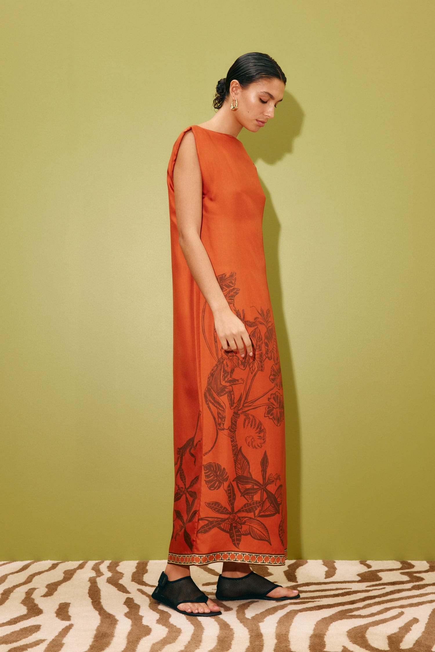 Monkey Dance Silk Midi Dress in Burnt Orange