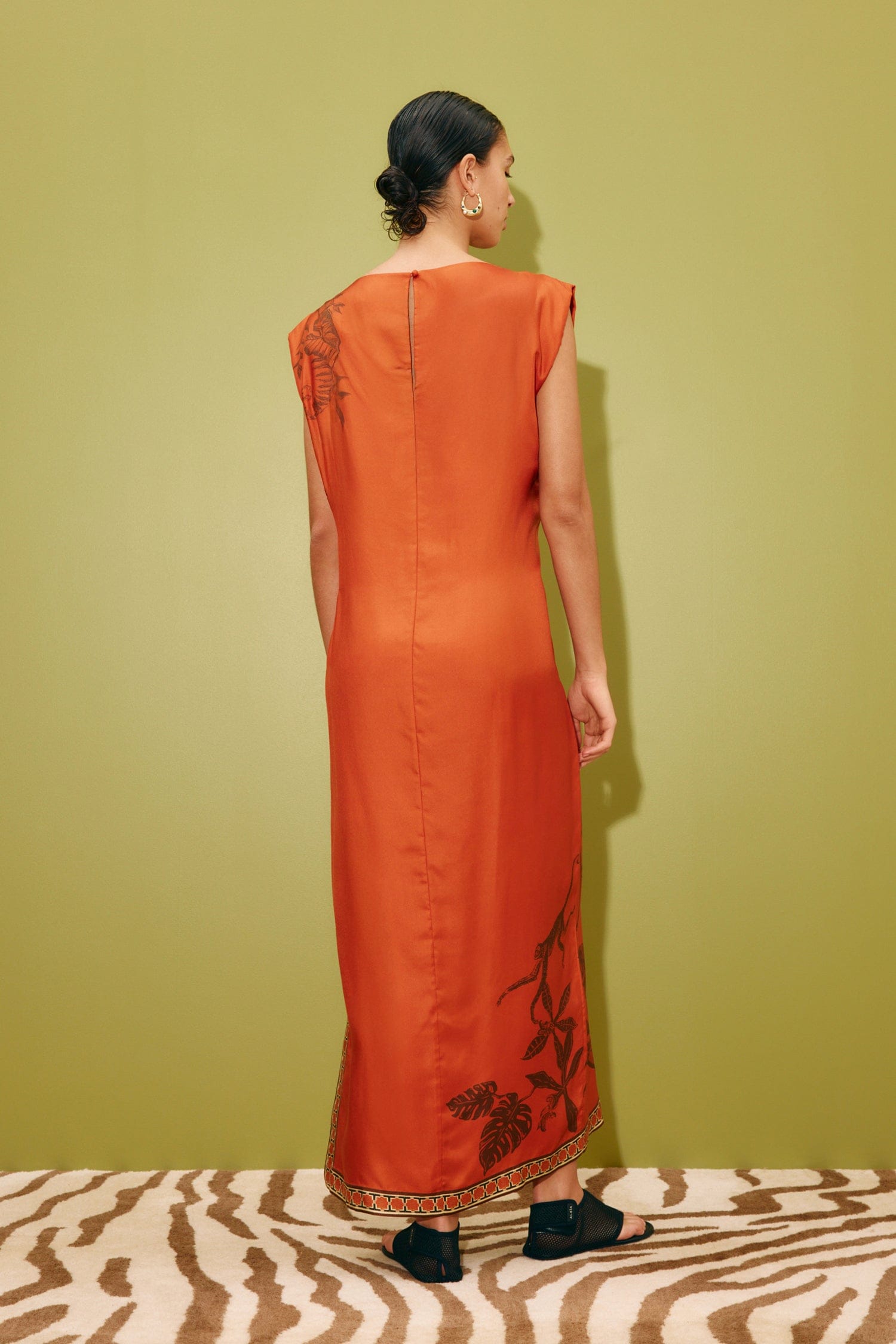 Monkey Dance Silk Midi Dress in Burnt Orange