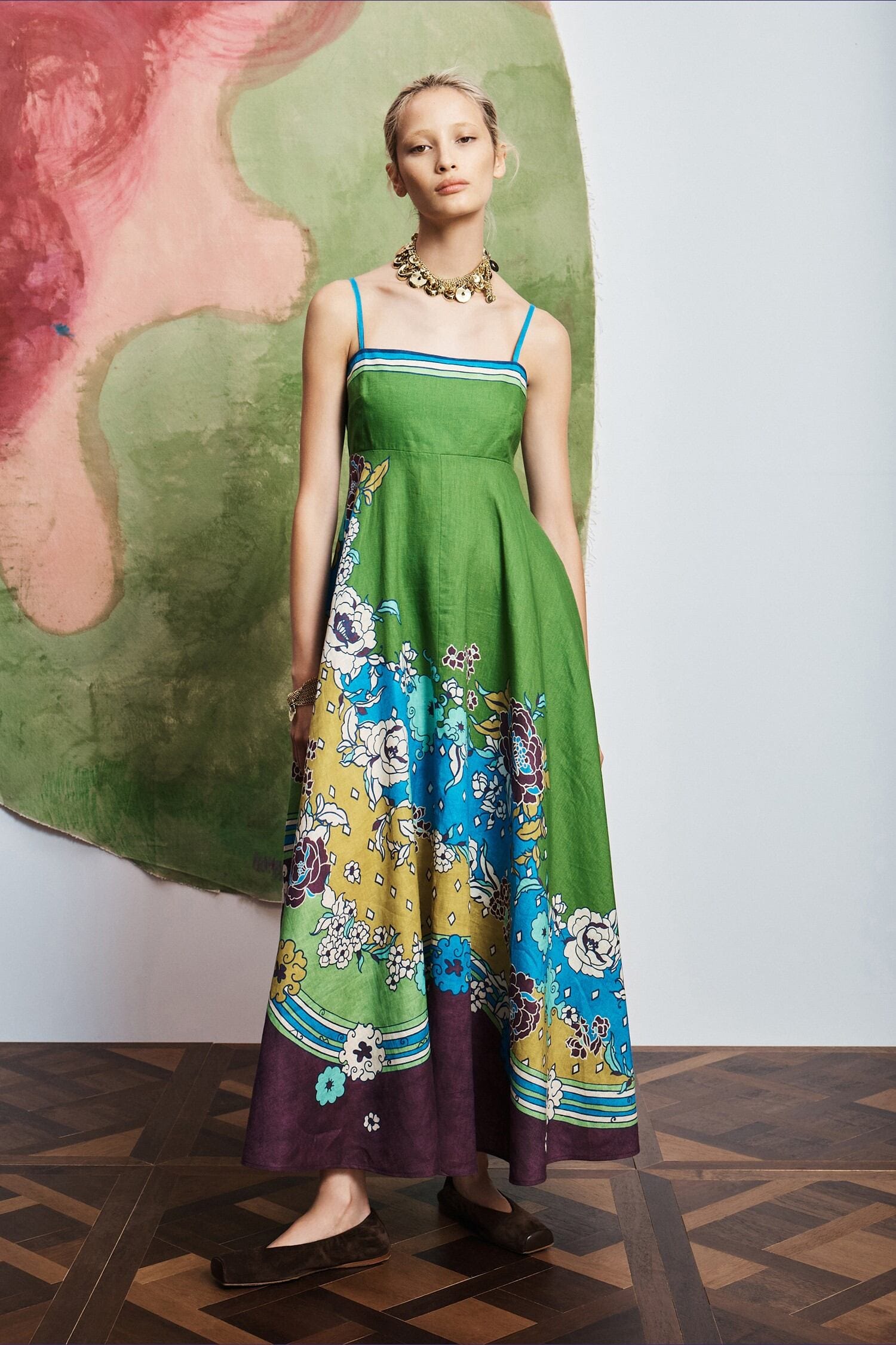 alemais dress sale Alémais Nanci Sun in Green/Purple Floral 100% cotton Sizes:L Behind the seams with Collection_RESORT 2025