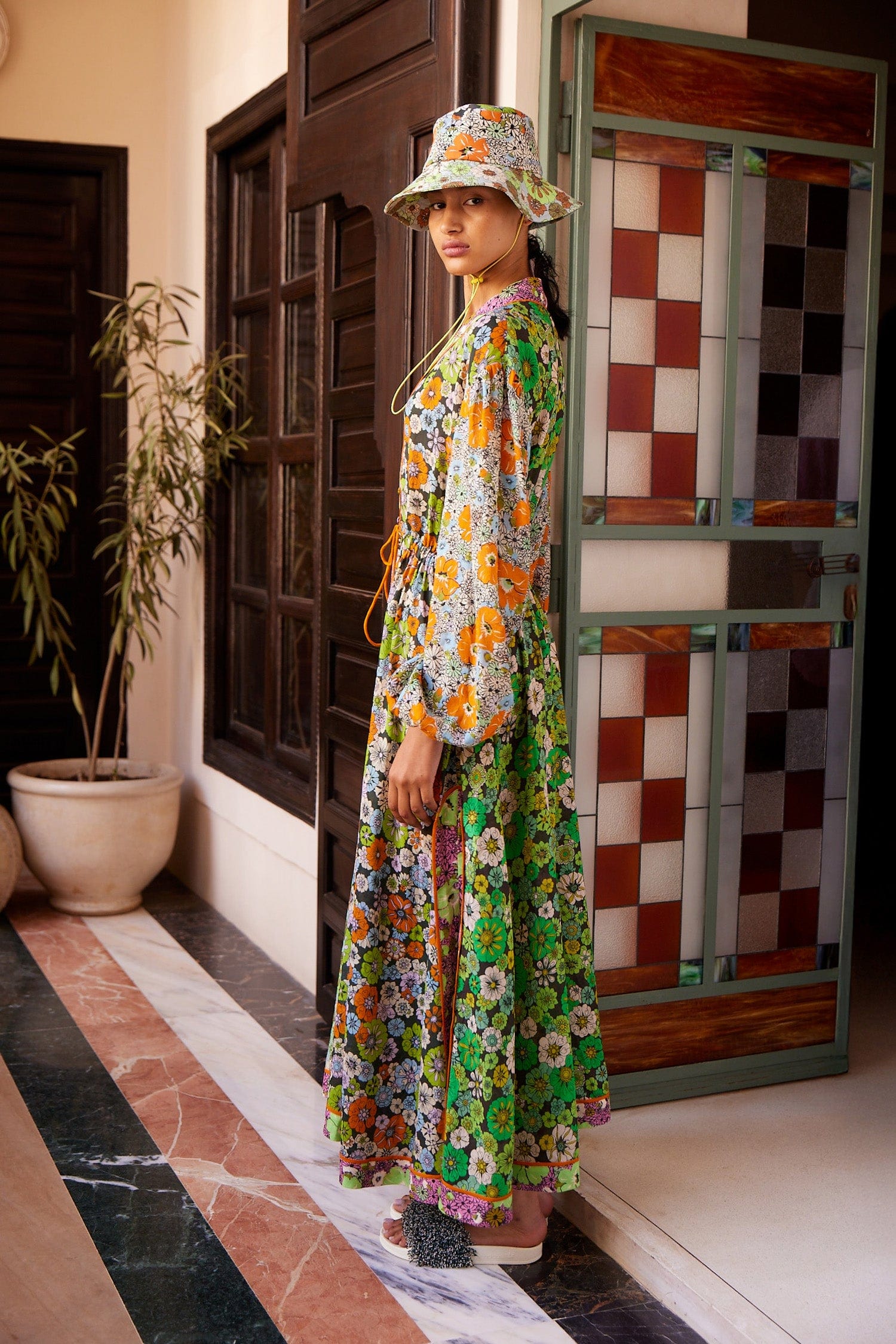 ORANGE BLOSSOM SPLICED MIDI DRESS