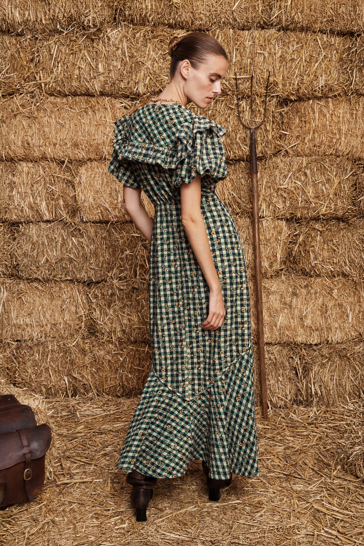 seersucker midi dress Alémais Outrider Cotton-Blend in Blue/Green Floral Check 8 AU/UK (4 US) Size:SM-MD Lay flat to dry Beaded Black Lace Long Type-Tops