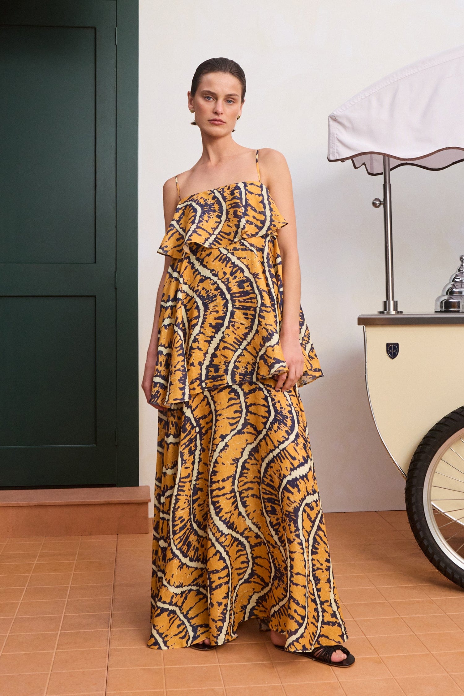 neu_mさん　cotton Lurex Ripple Print Dress Ripple Midi Dress in Orange