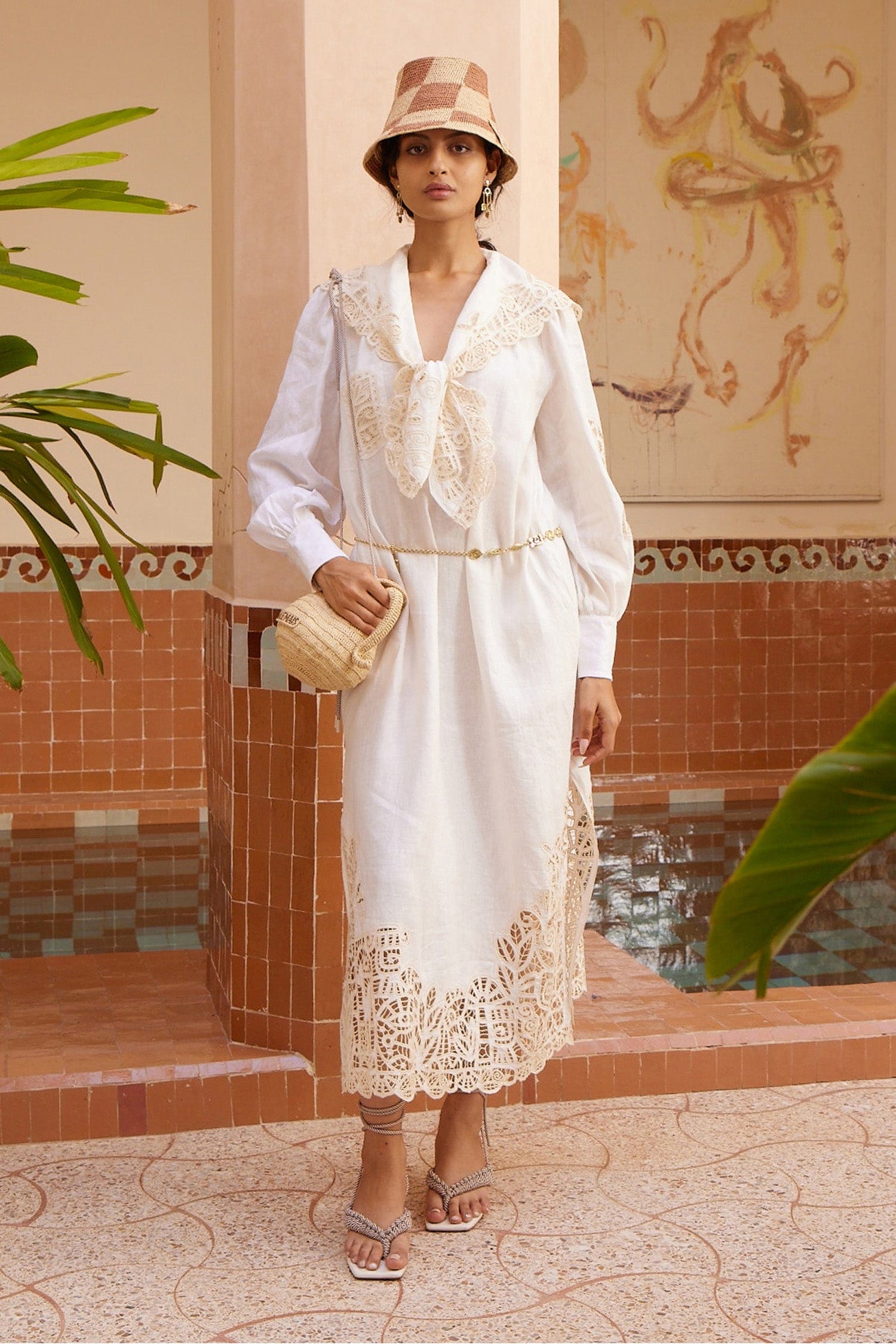 sachin and babi light blue dress Embroidered cotton lace midi dress in white - Erdem main image 1