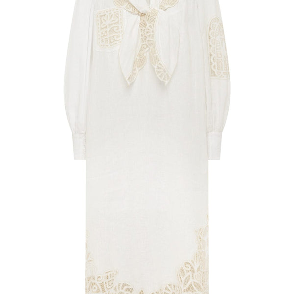 Alémais Rosemary Embroidered Linen Scarf Tie Dress