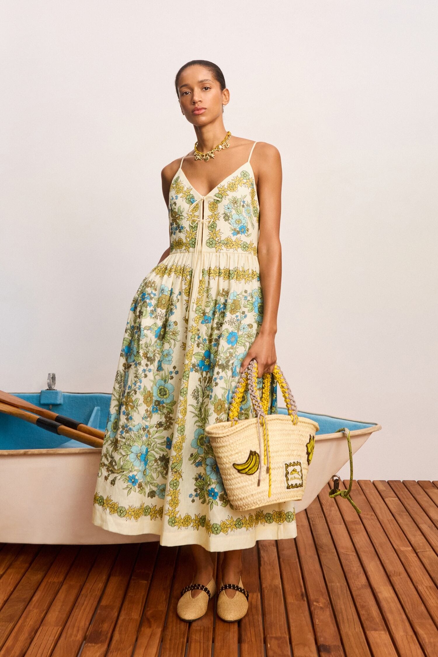 alemais linen midi dress Alemais Lana Floral Print Linen Midi Dress With Fringe Trim - Multi