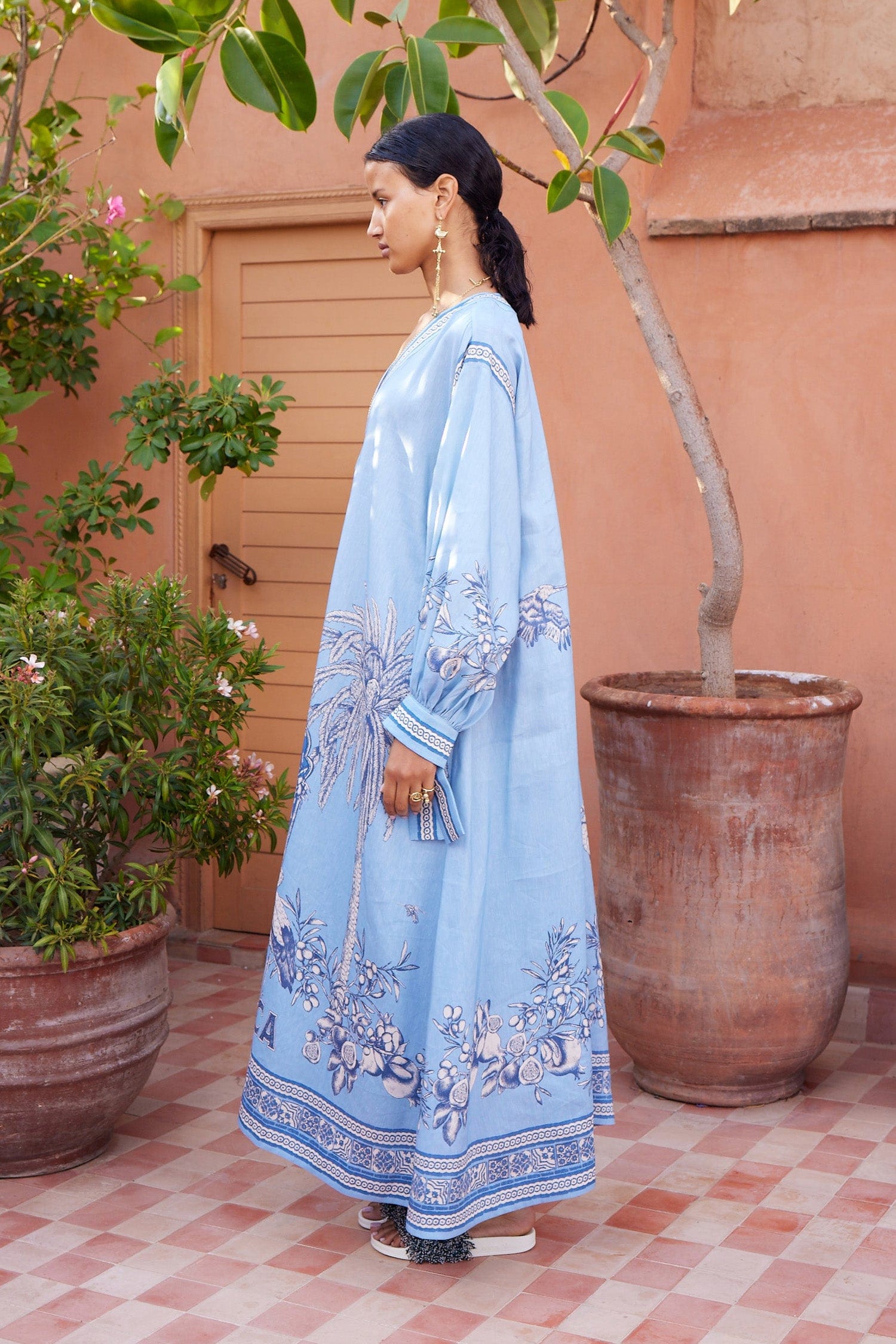 Alémais Villa Romantica Holiday Midi Dress in Blue Floral