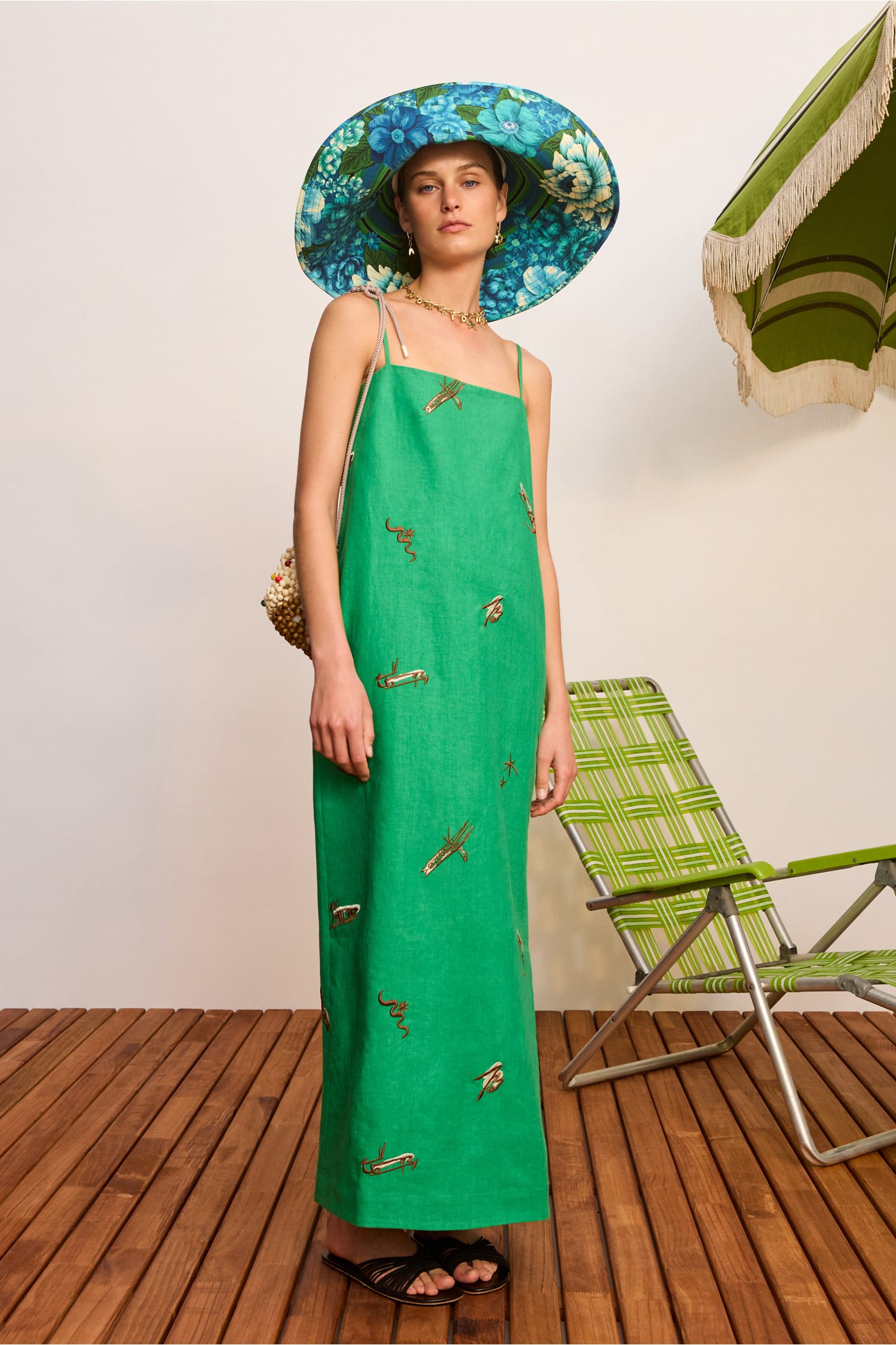 alemais green dress WANDA EMBROIDERED MIDI DRESS