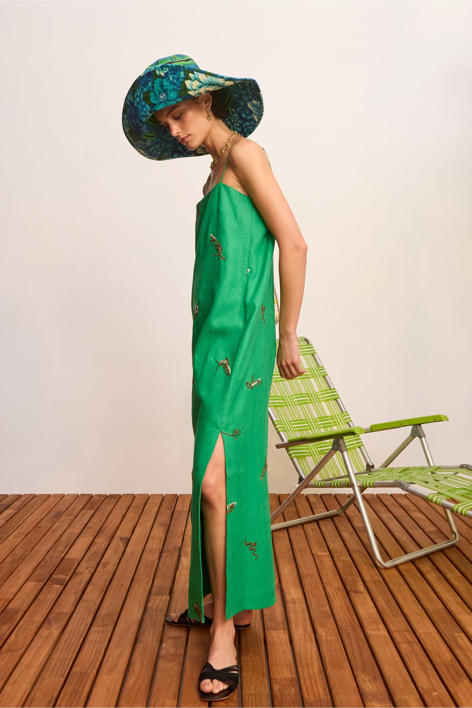 alemais green dress WANDA EMBROIDERED MIDI DRESS