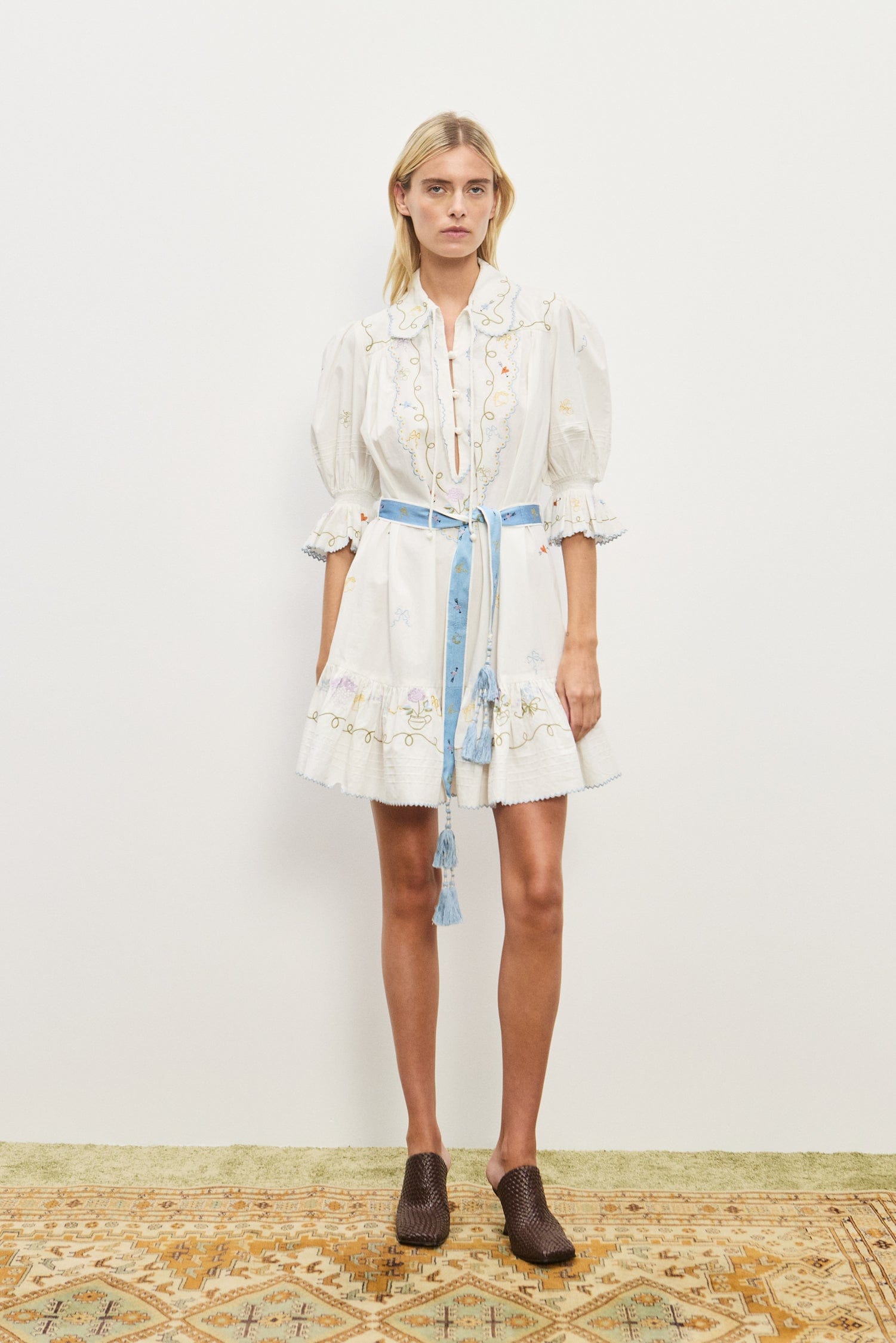 Giulia Embroidered Cotton Mini Dress White
