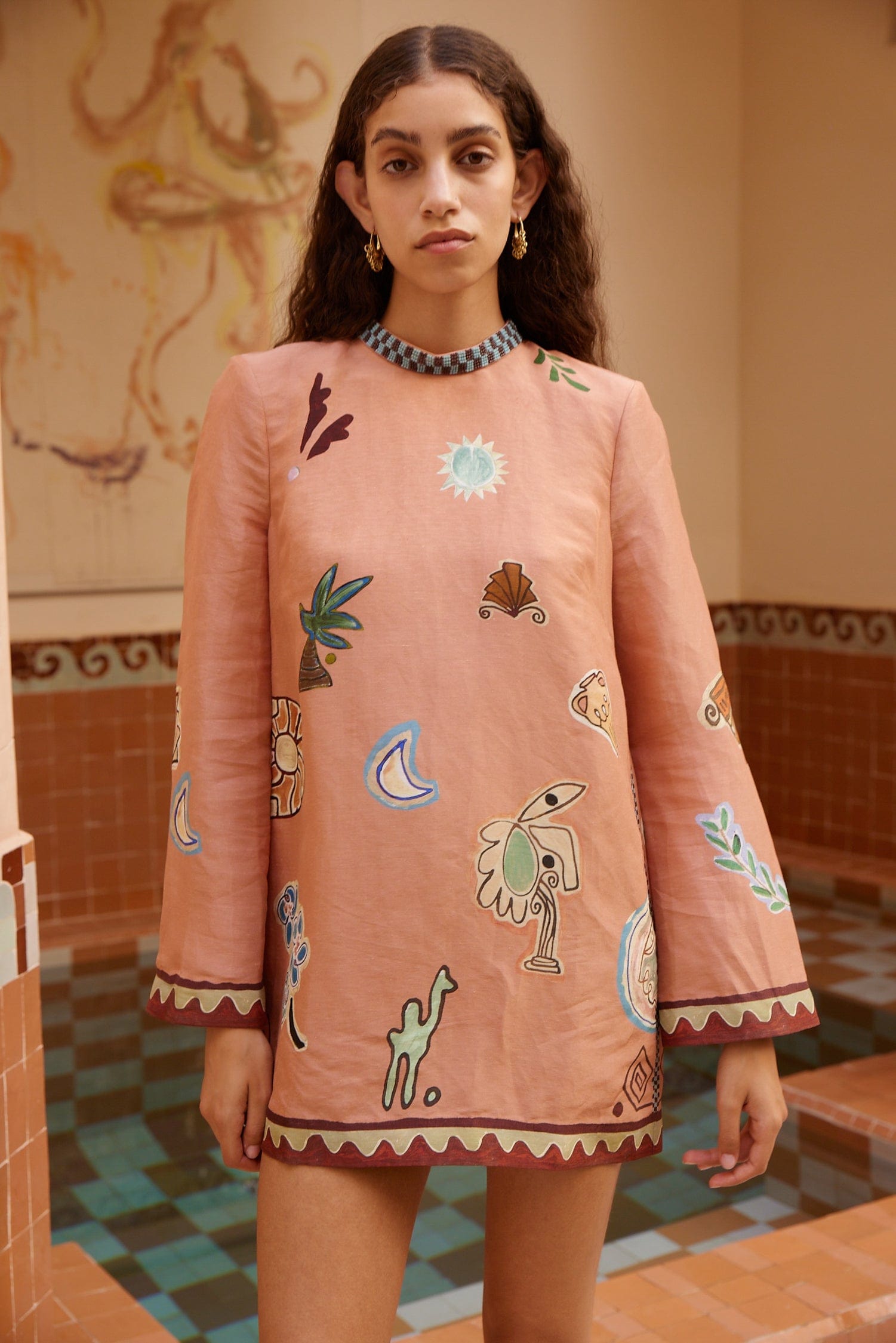 Almais Women's Laurence Printed Linen-Silk Minidress - Pink - Size 12 Almais Women's Laurence Printed Linen-Silk Minidress - Pink - Size 12