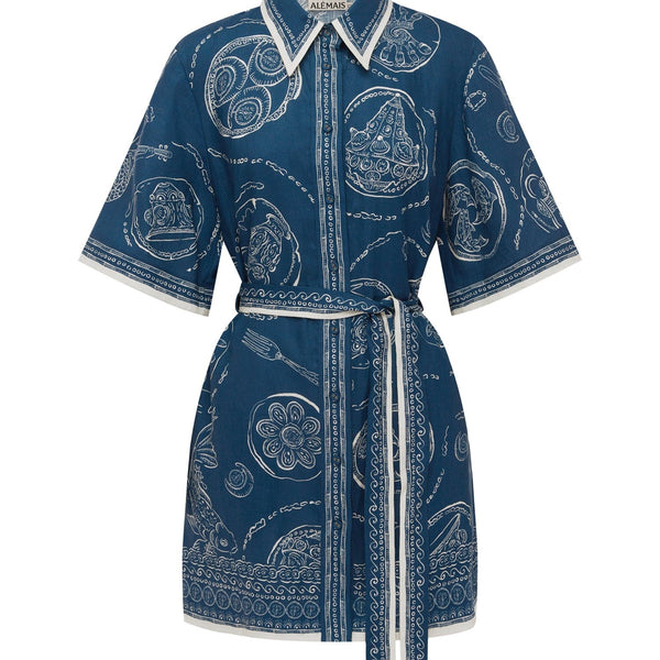alemais lucky pace mini dress Alémais Lucky Belted Mini Linen Short-Sleeve Shirtdress