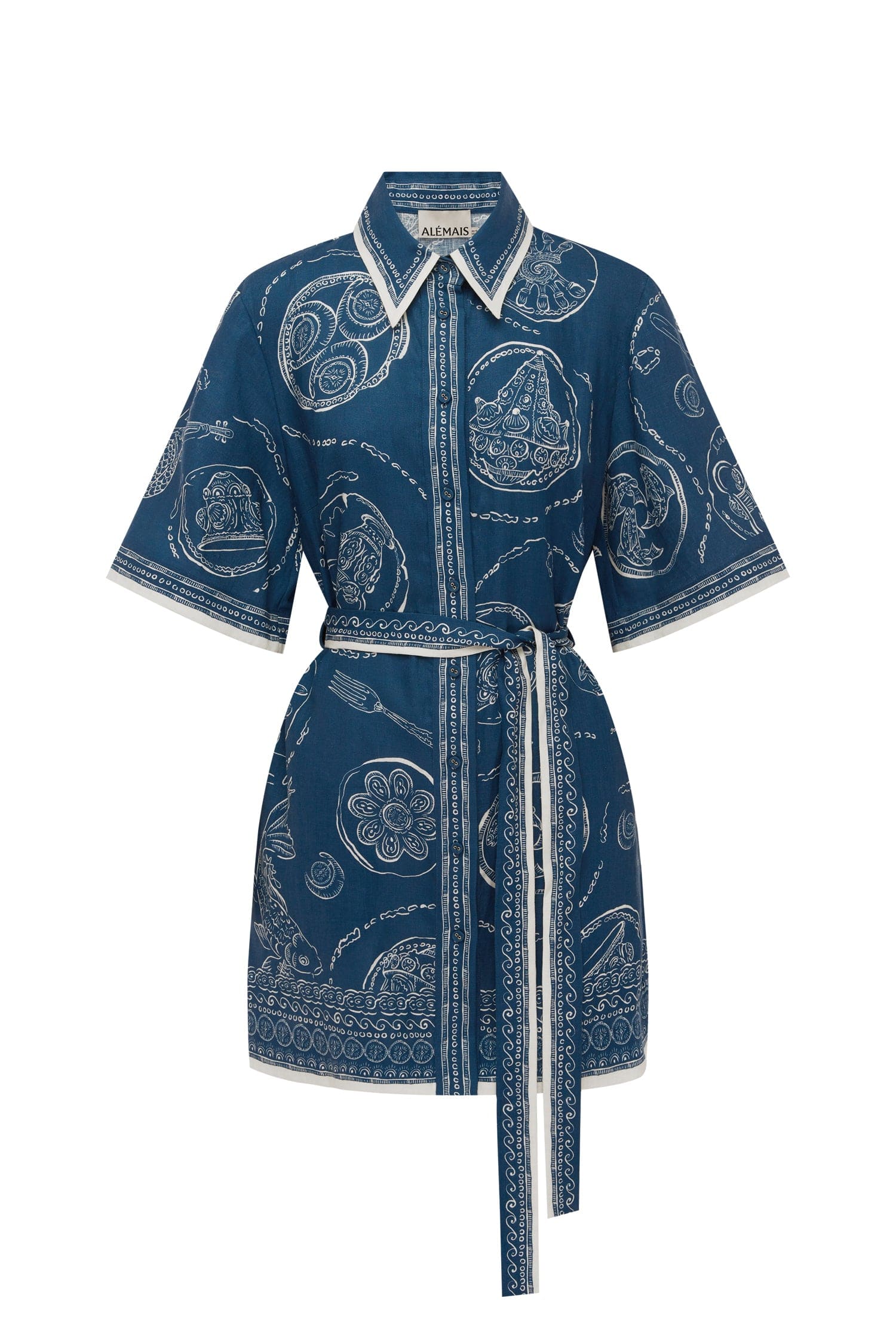 alemais elixir mini dress Alémais Lucky Belted Mini Linen Short-Sleeve Shirtdress